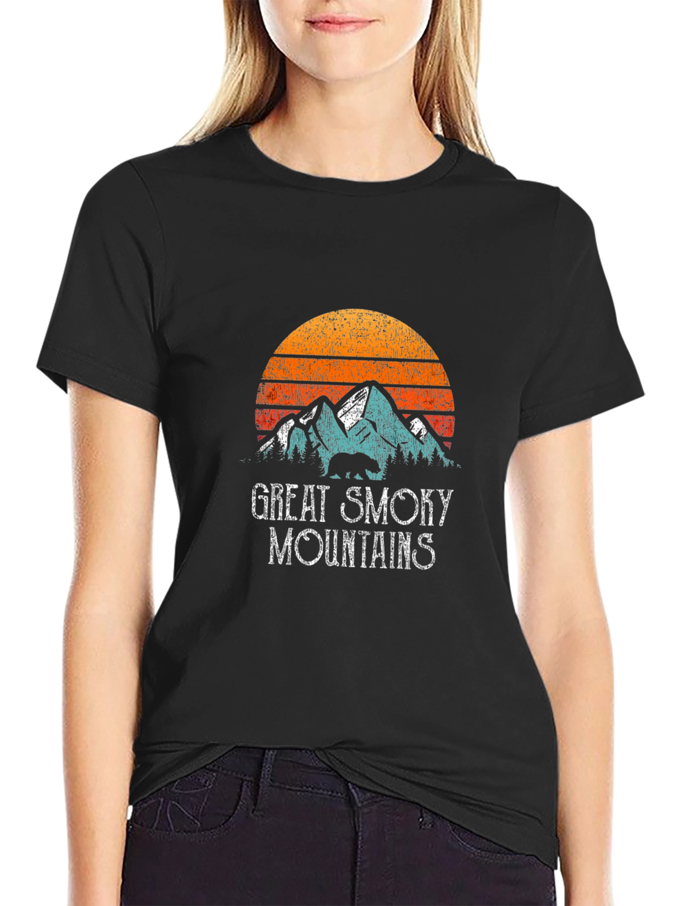 Black Great Smoky Mountains T-Shirt, Retro Graphic Tee view 2