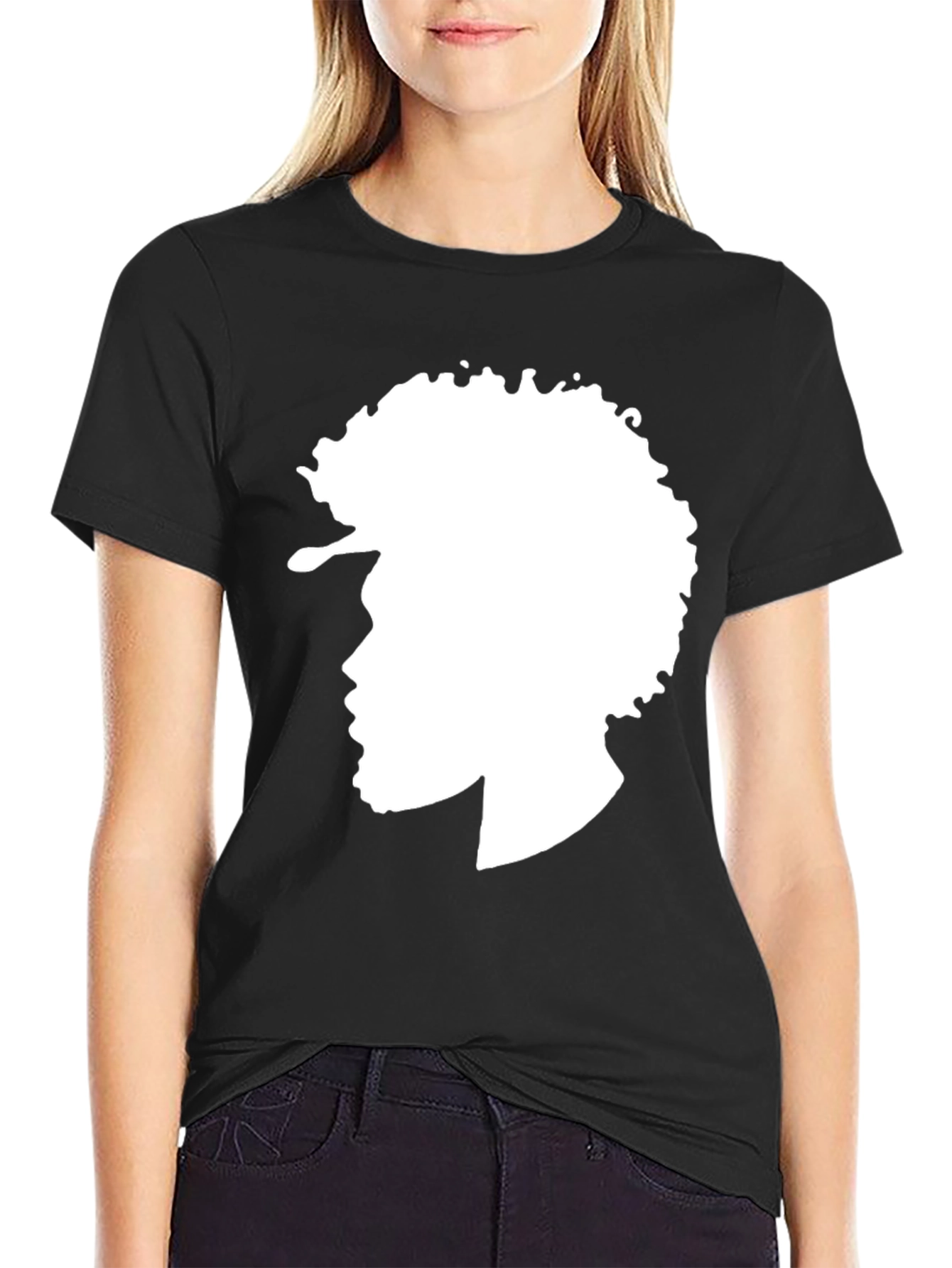 Black Afro Silhouette Graphic Tee - Stylish Black T-Shirt view 2