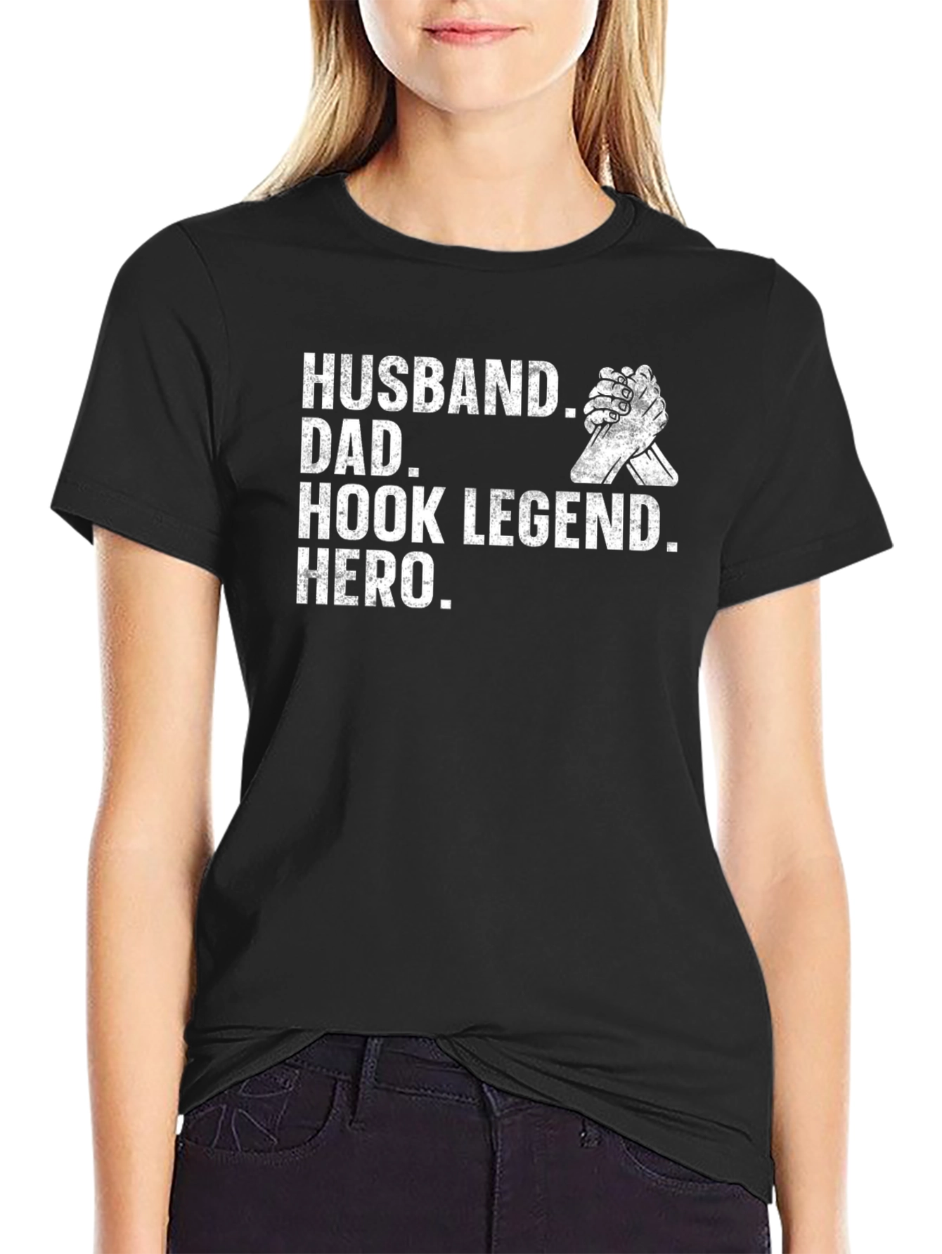 Black Husband Dad Hook Legend Hero Black T-Shirt view 2