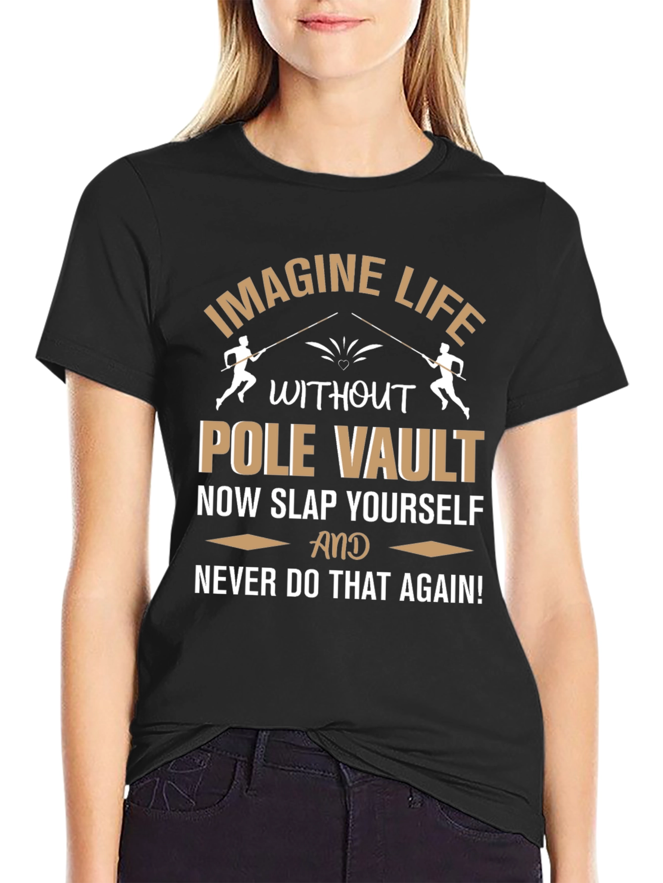 Black Pole Vault T-Shirt: Imagine Life, Funny Athlete Gift view 2