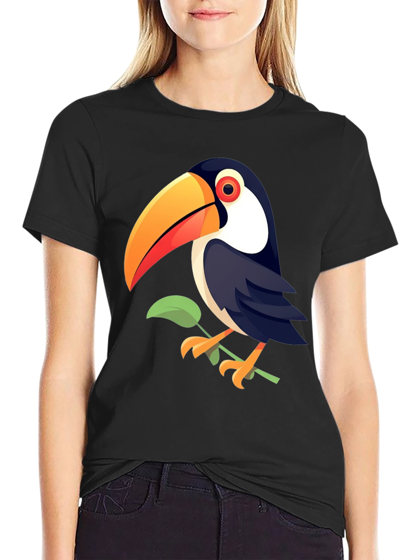 Black Toucan Graphic Print Black T-Shirt view 2