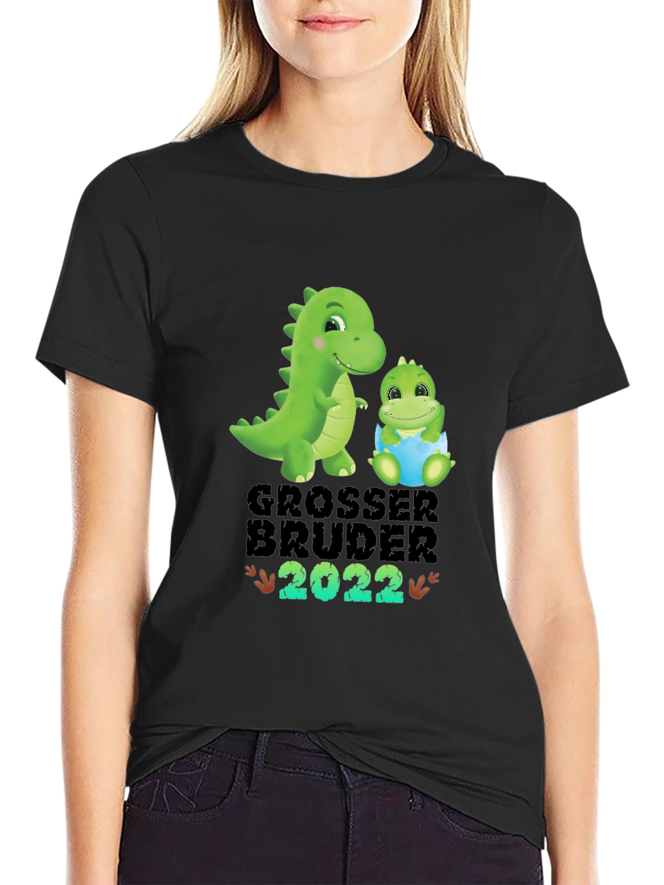 Black Grosser Bruder 2022 T-Shirt - Dinosaur Theme view 2