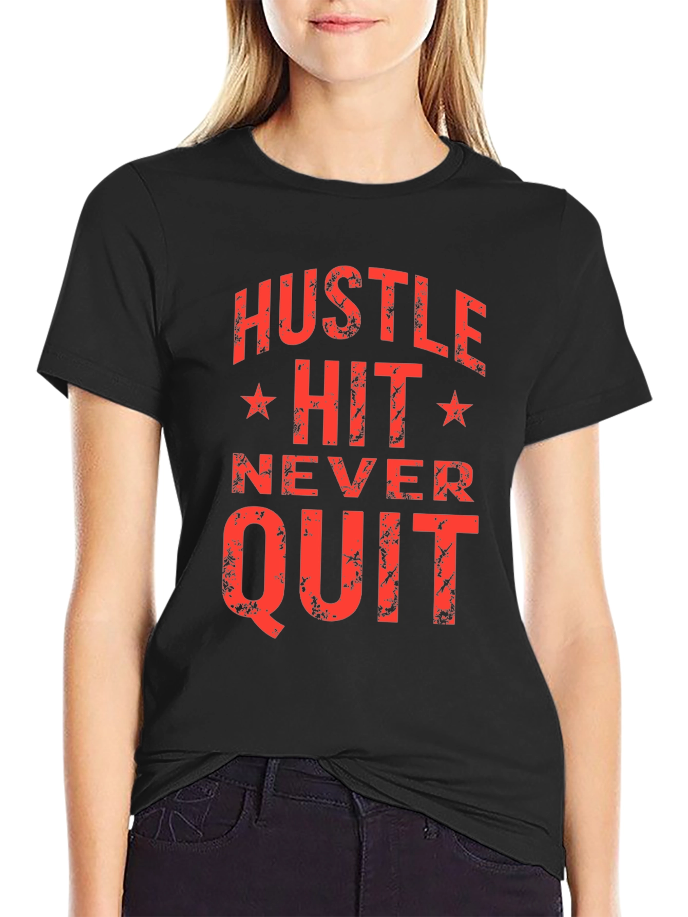 Black Hustle Hit Never Quit Graphic T-Shirt view 2