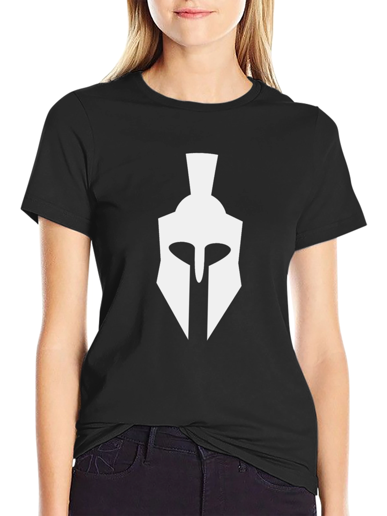 Black Spartan Helmet Graphic Tee - Classic Style view 2