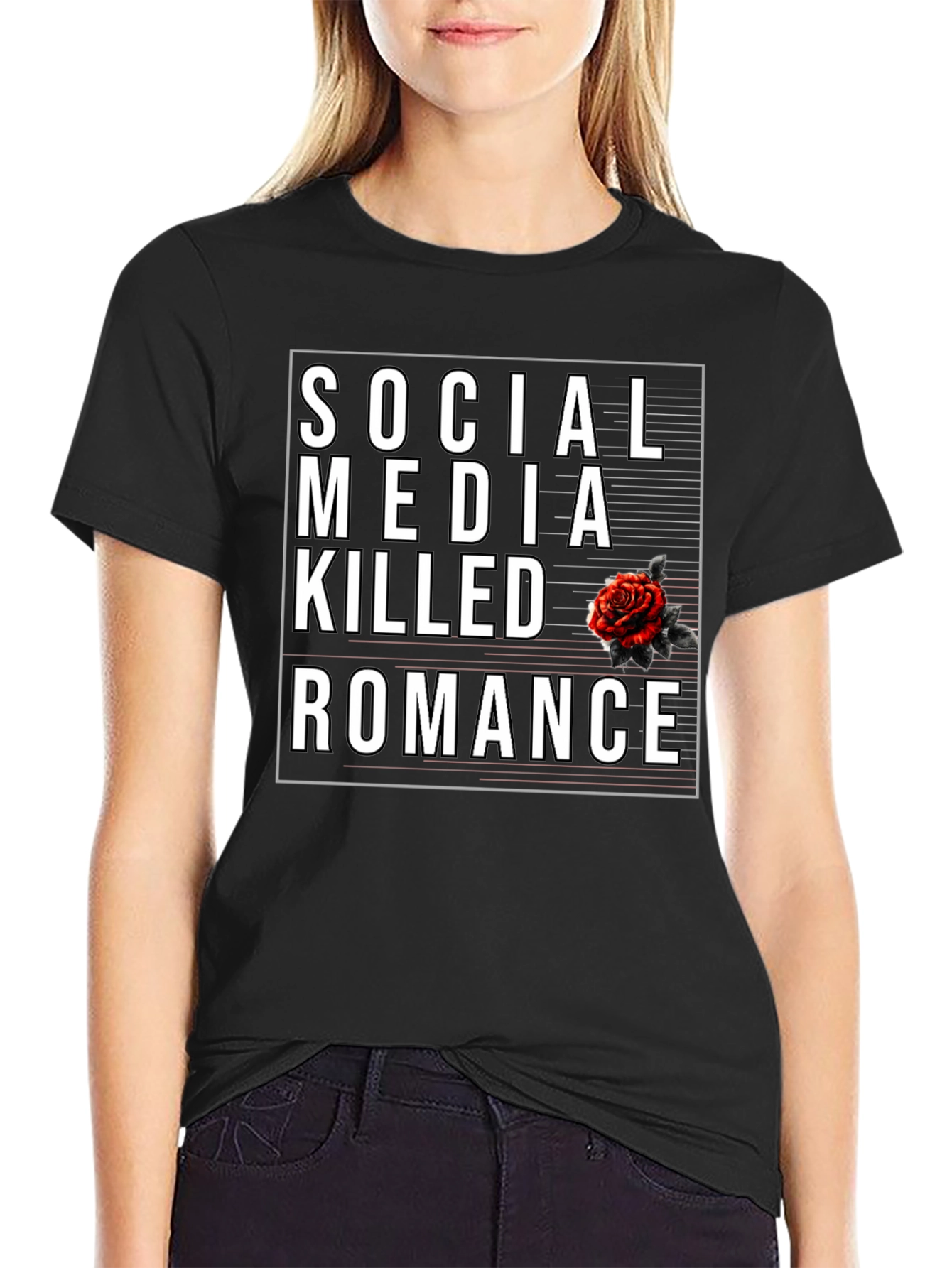 Black Social Media Killed Romance Black Graphic Tee view 2
