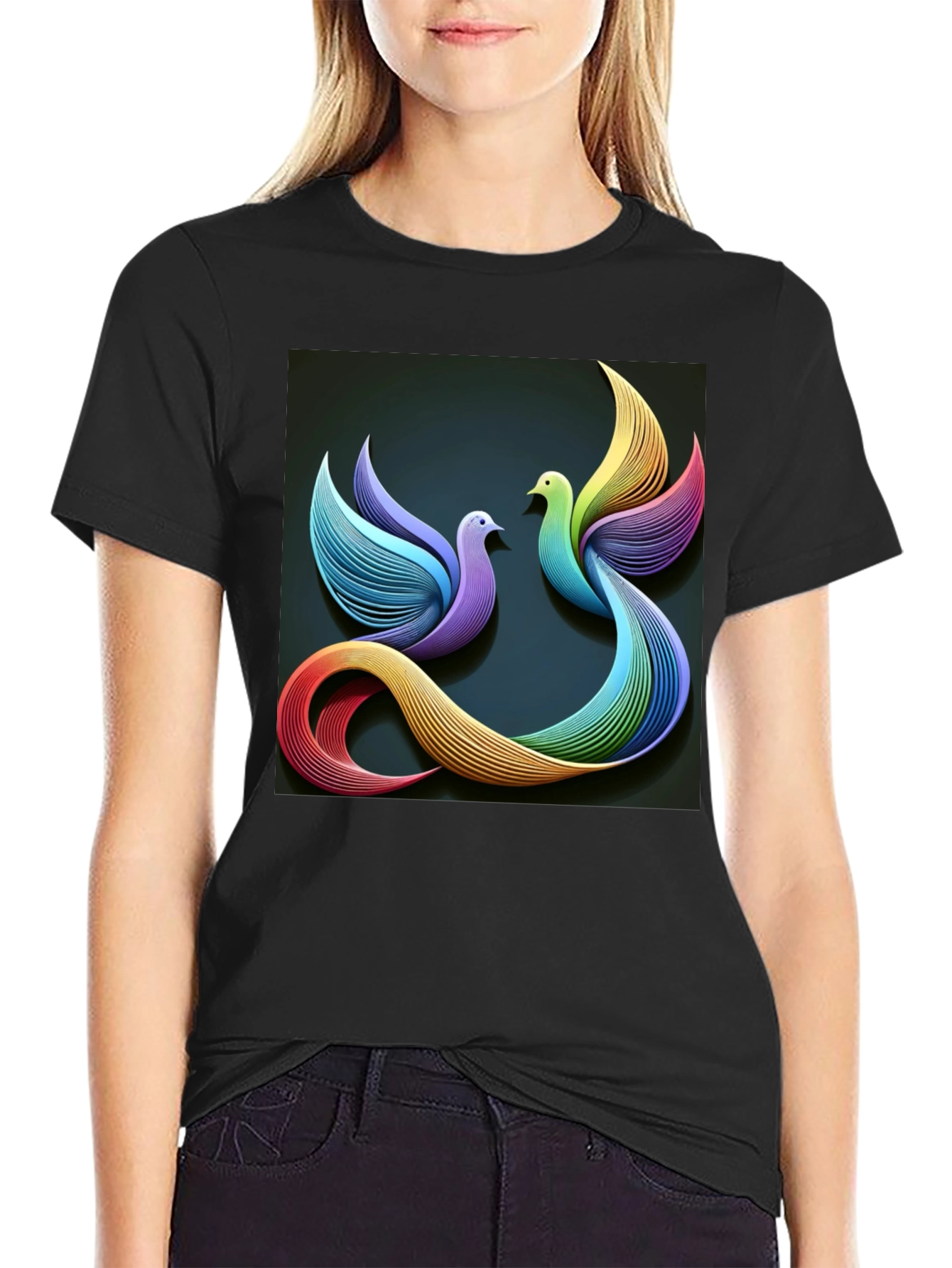 Black Rainbow Dove T-Shirt view 2