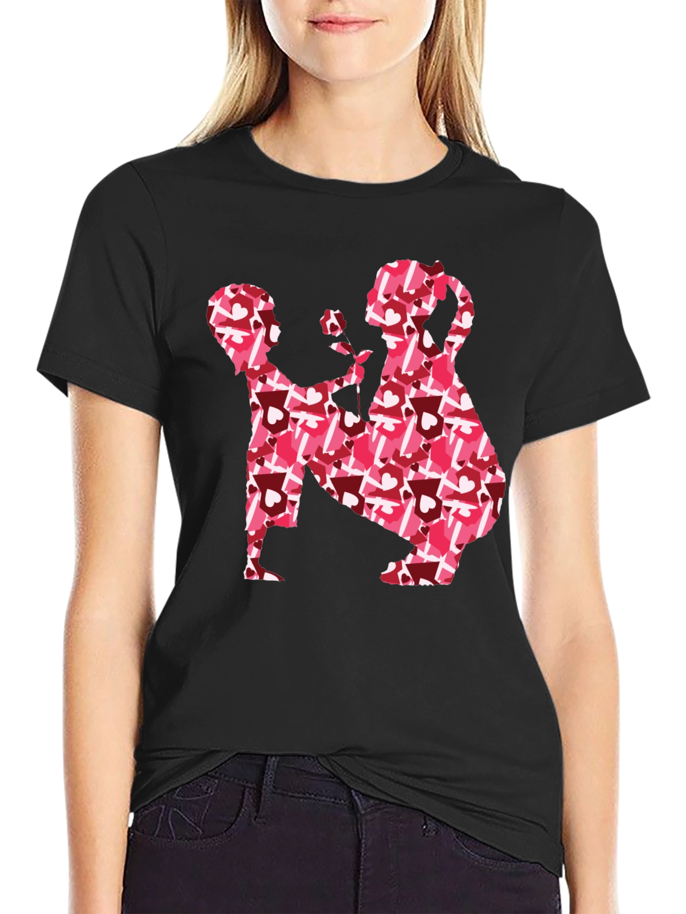 Black Romantic Heart Proposal Graphic Tee view 2