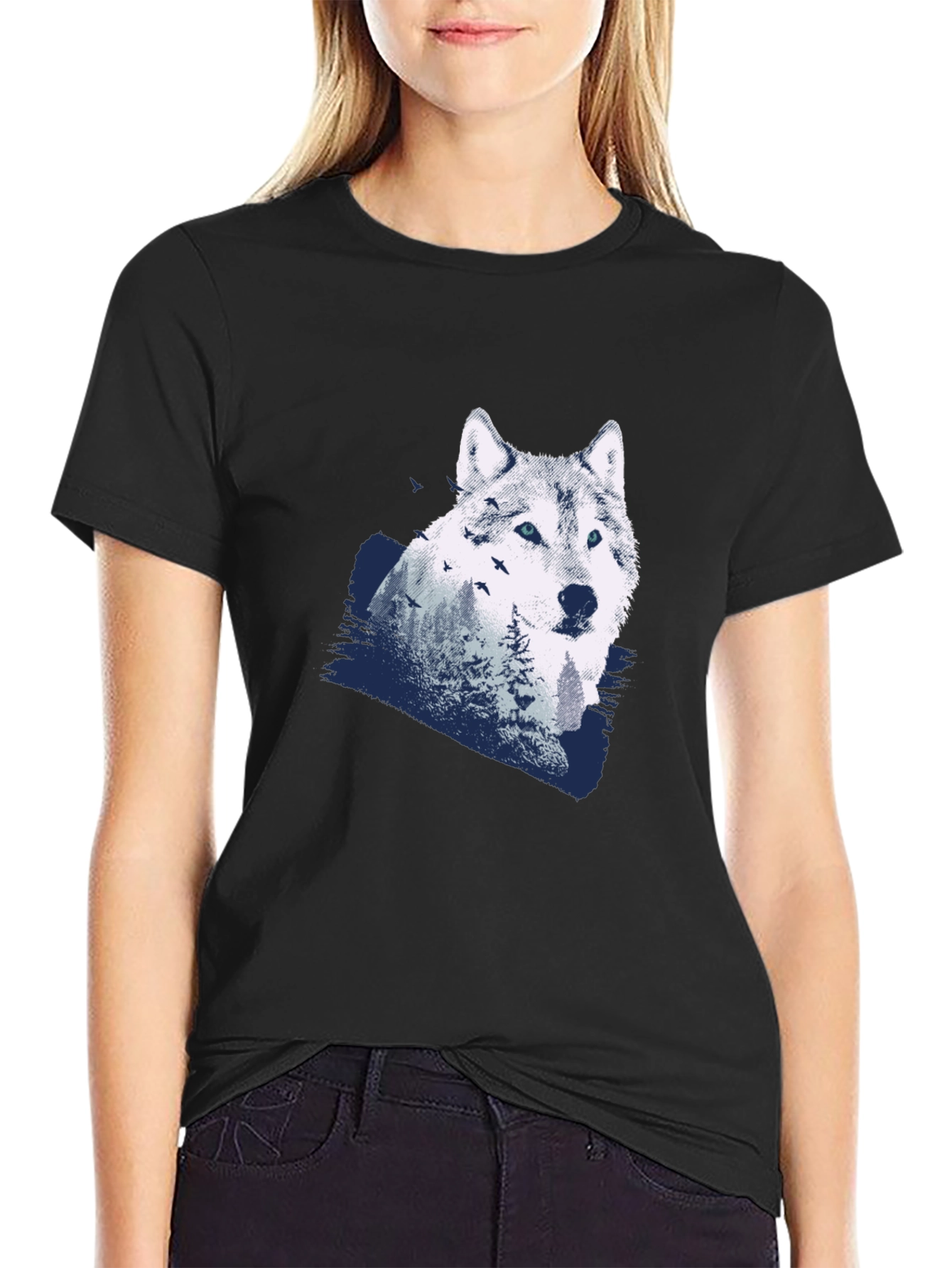 Black Wolf Graphic T-Shirt - Men's Black Tee view 2