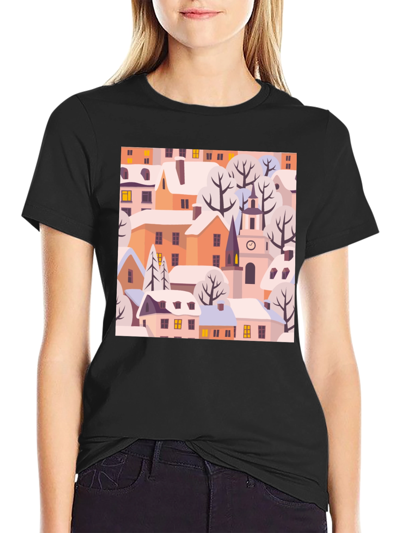 Black Winter Village Graphic Tee - Black view 2