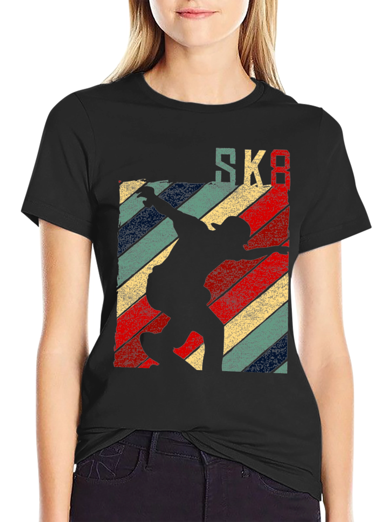 Black Retro SK8 Skateboard T-Shirt Black view 2