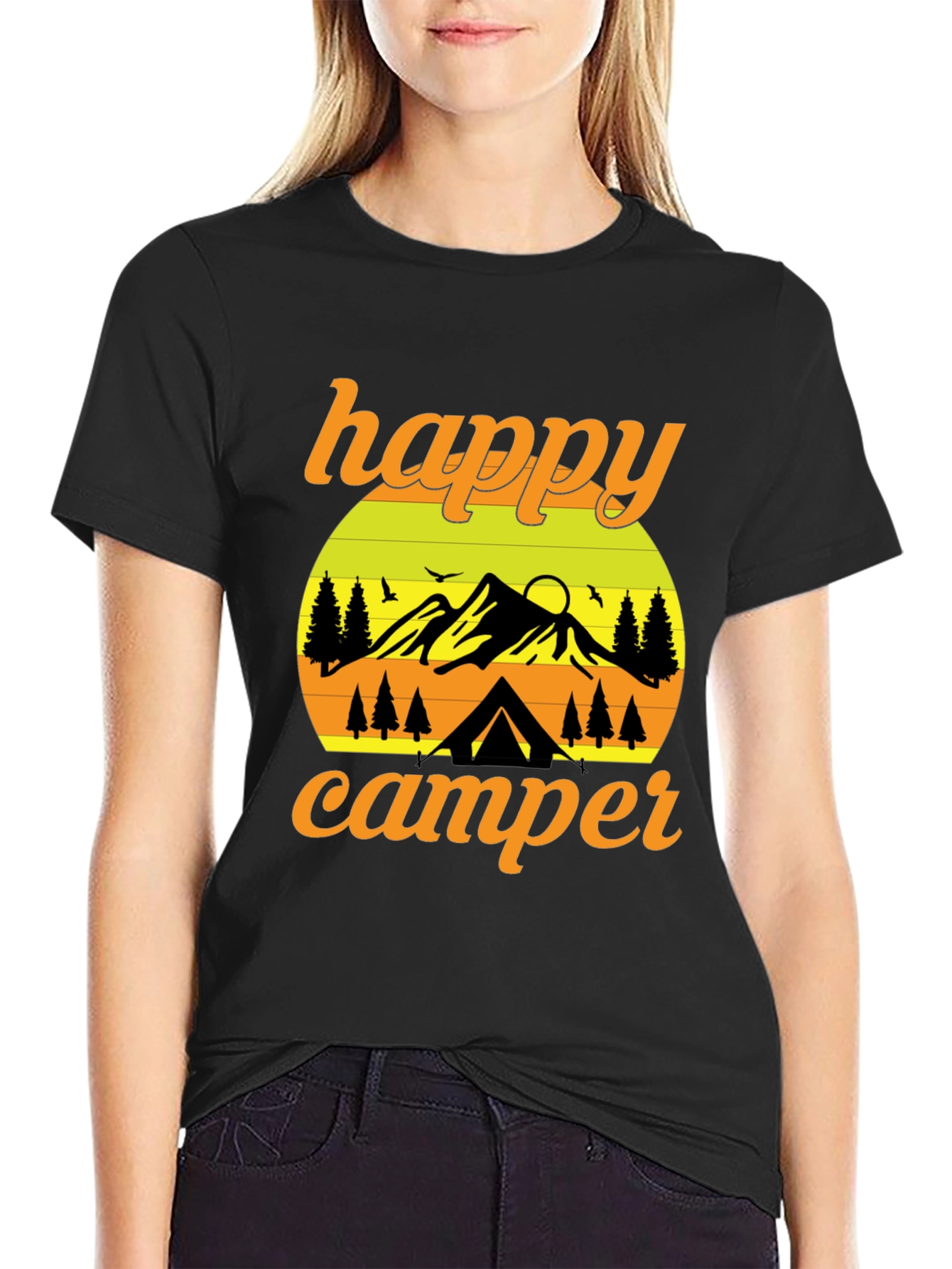 Black Happy Camper Graphic T-Shirt - Outdoor Adventure view 2