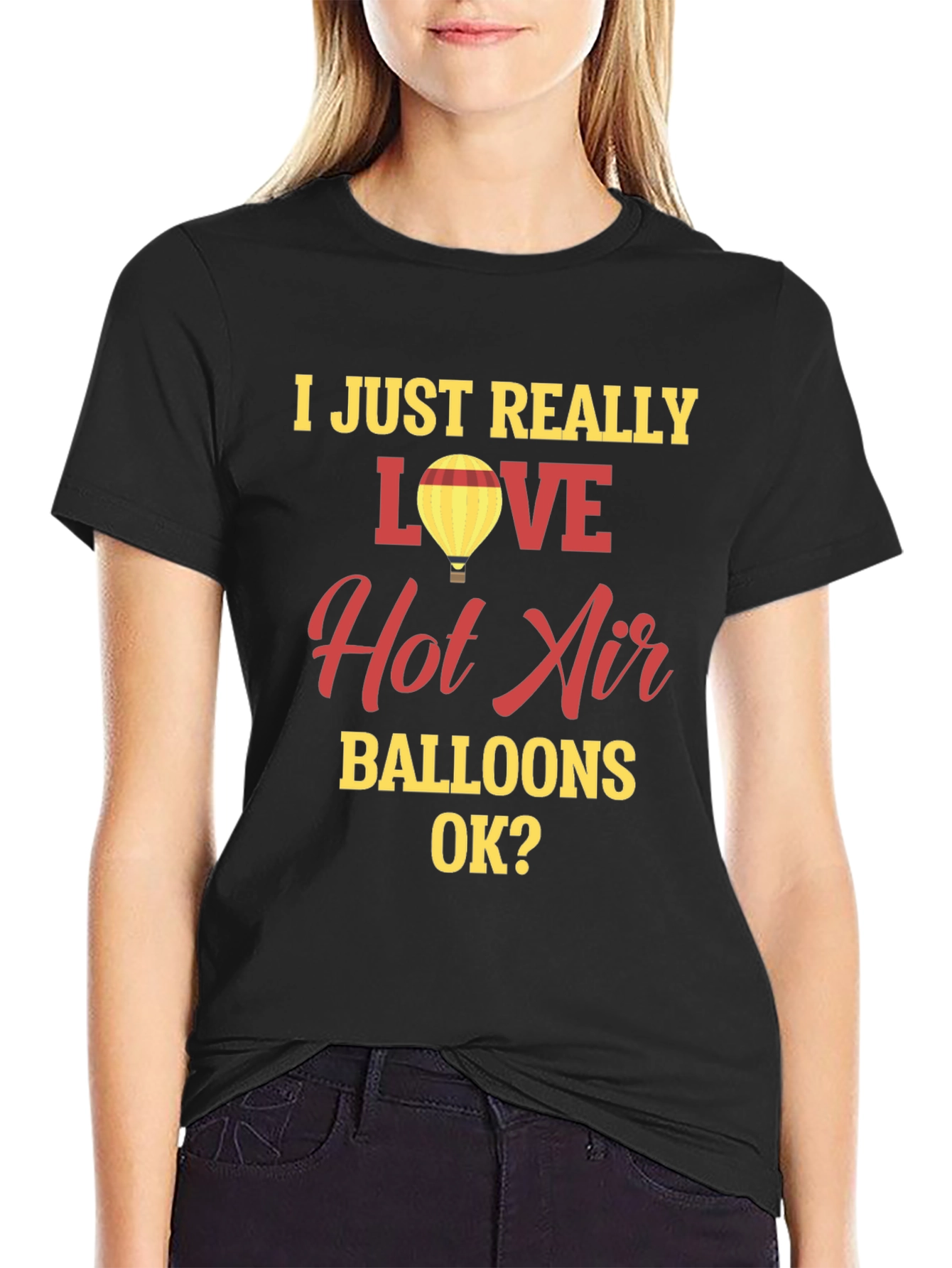 Black I Love Hot Air Balloons Graphic Tee Shirt view 2