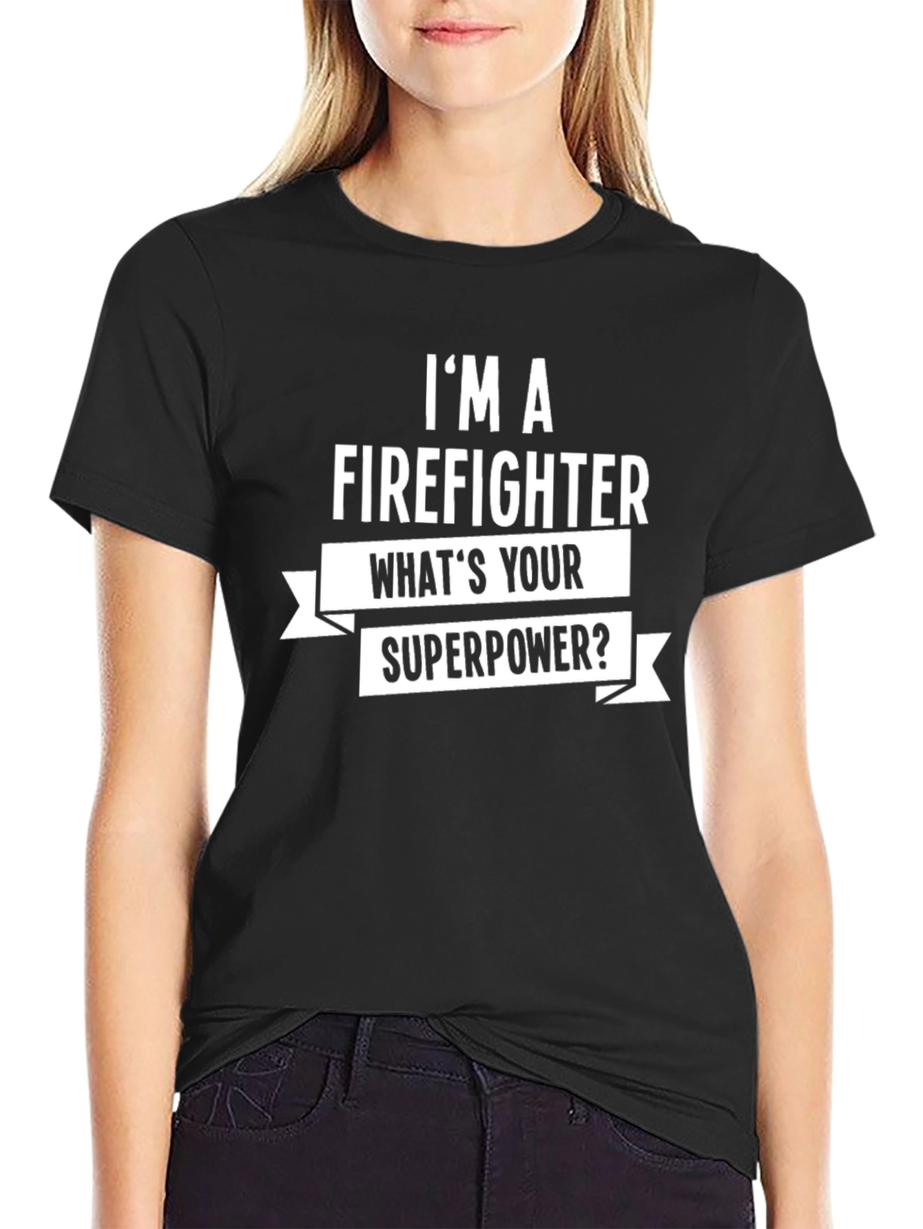 Black Firefighter Superpower Graphic Tee - Black view 2