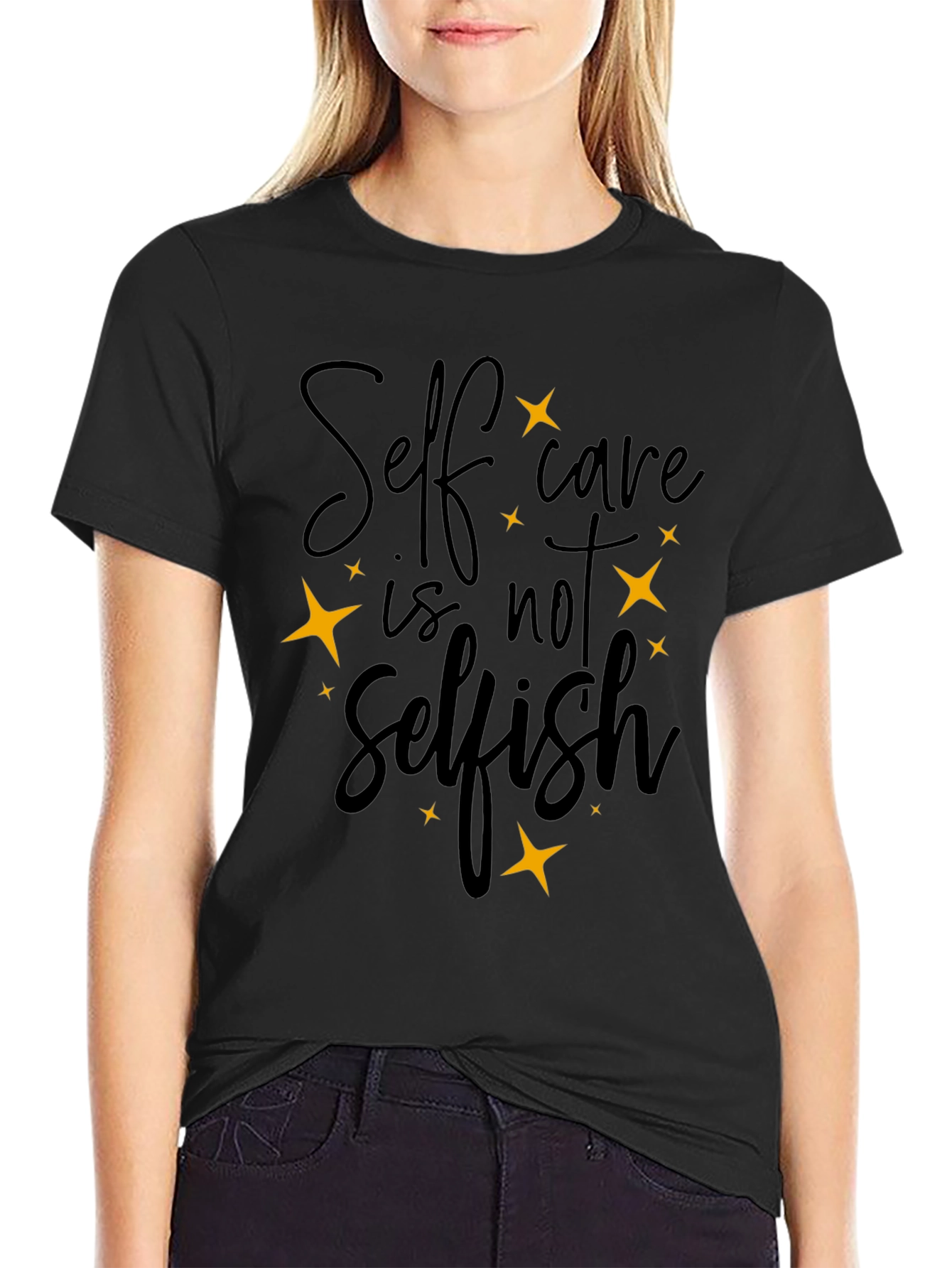 Black Self-Care T-Shirt: Black Motivational Tee view 2