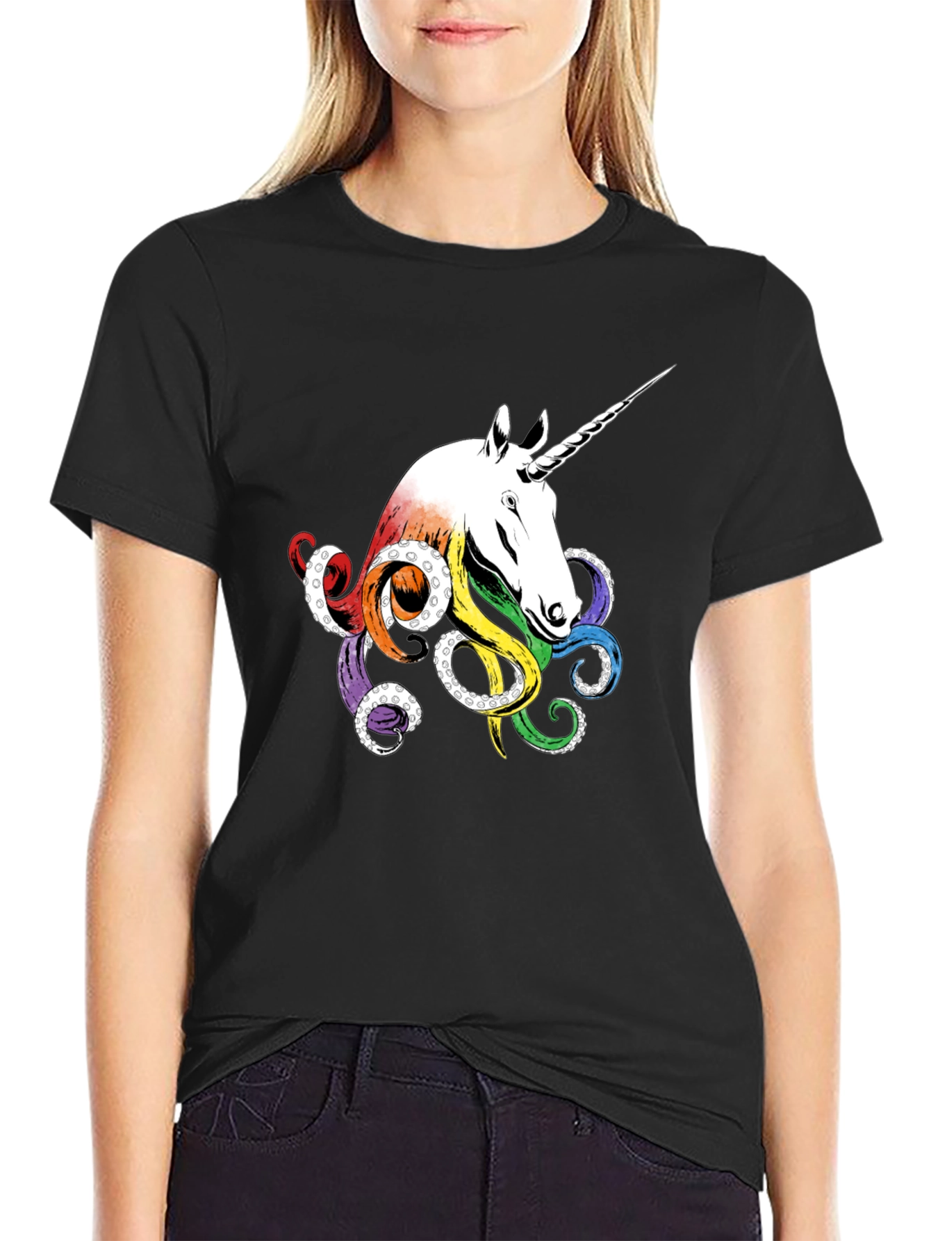 Black Unicorn Octopus T-Shirt - Unique Graphic Tee view 2