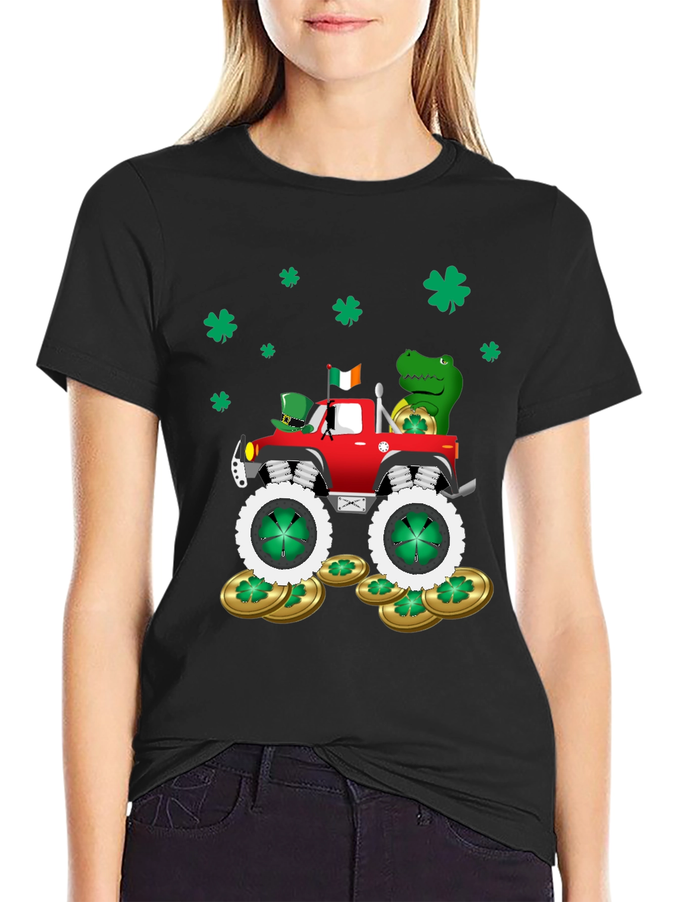 Black St. Patrick's Day Monster Truck T-Shirt view 2