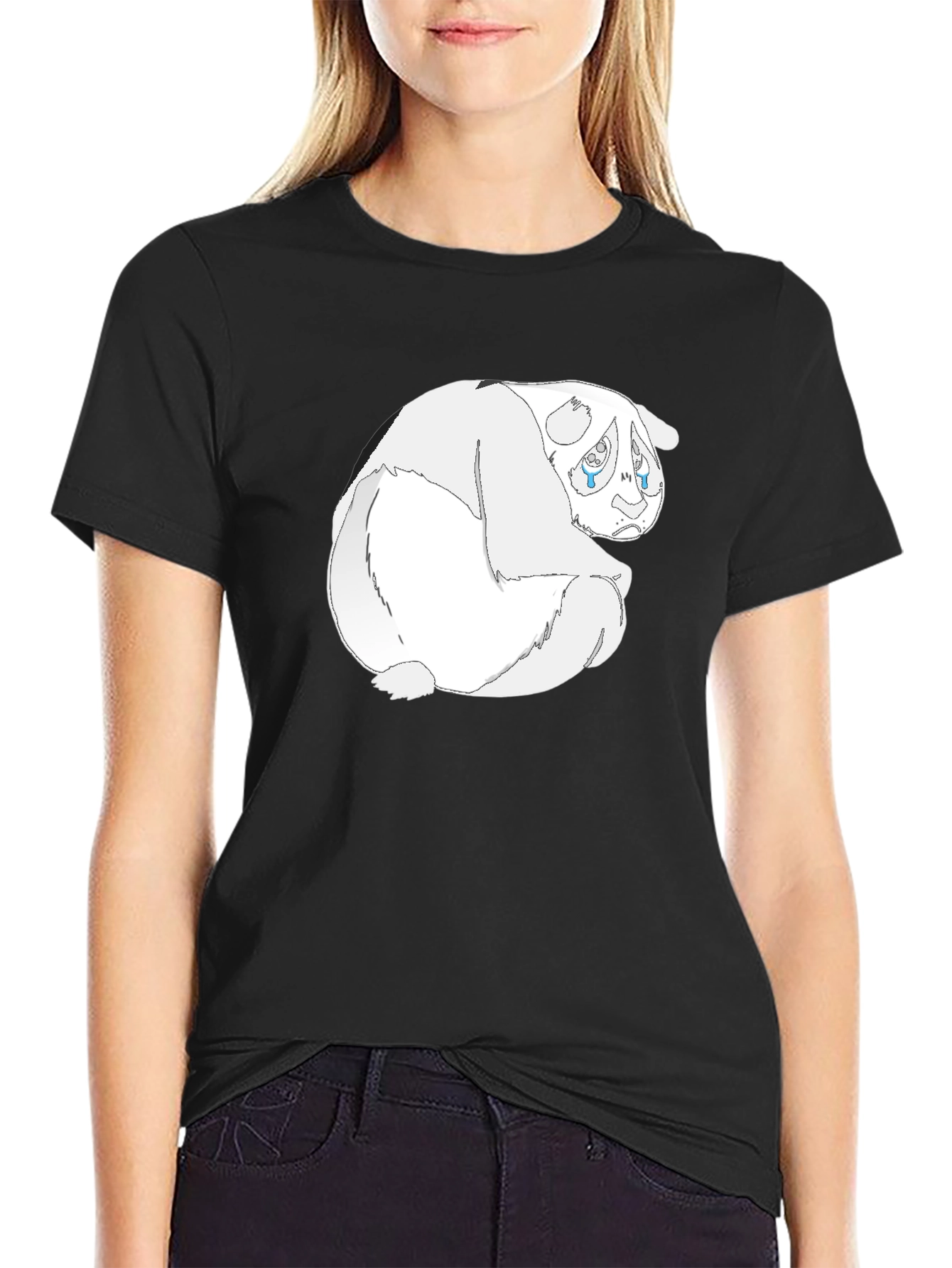 Black Sad Panda Graphic Tee - Black Cotton Blend view 2