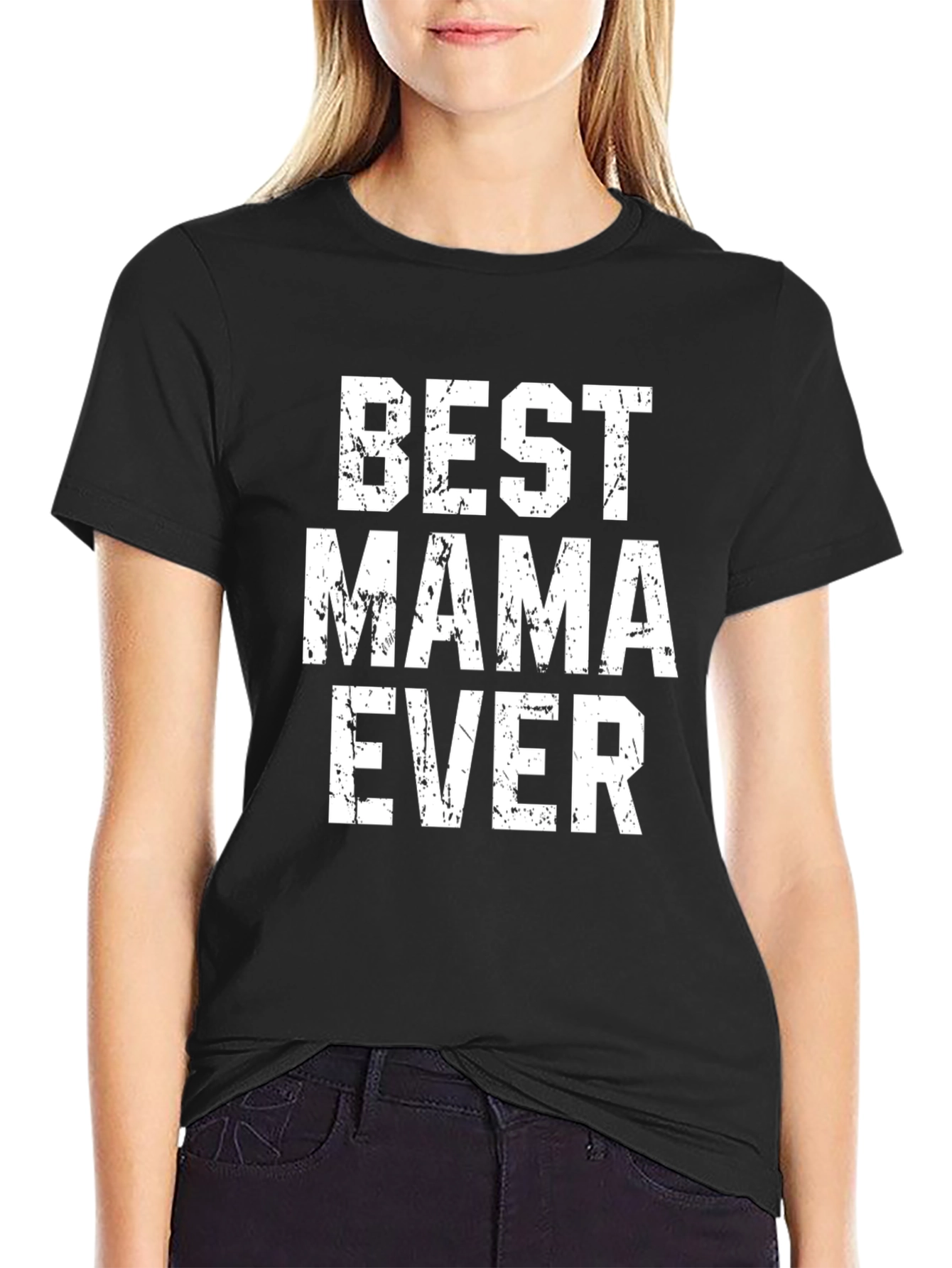 Black Best Mama Ever - Black T-Shirt view 2