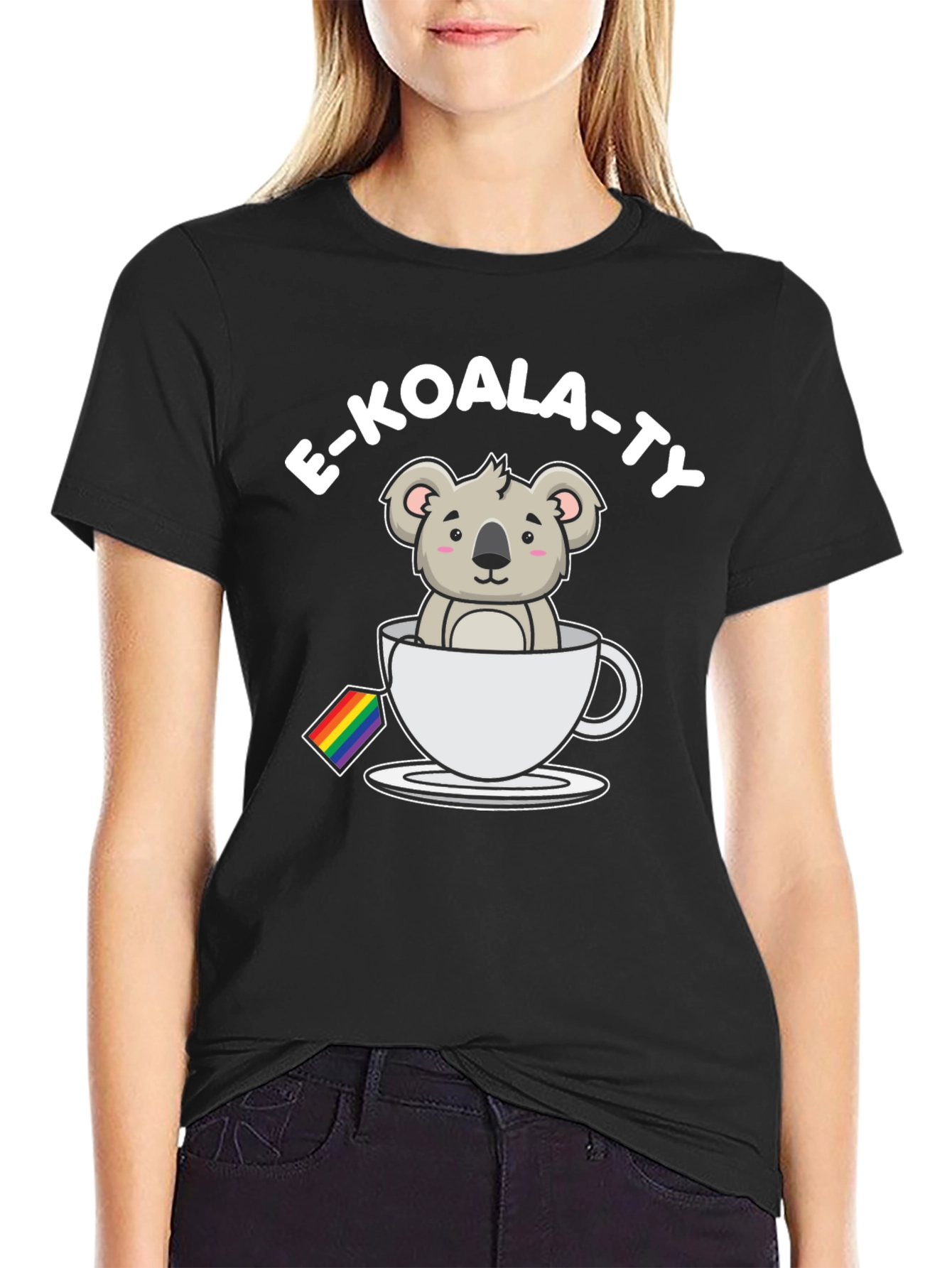Black E-KOALA-TY LGBT Pride T-Shirt view 2