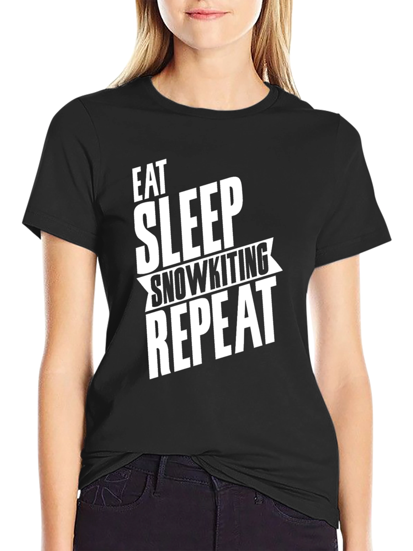 Black Eat Sleep Snowkiting Repeat T-Shirt Black view 2