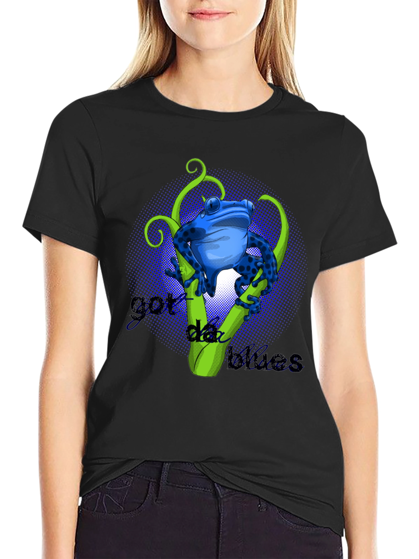 Black Blue Frog Got Da Blues Graphic T-Shirt view 2