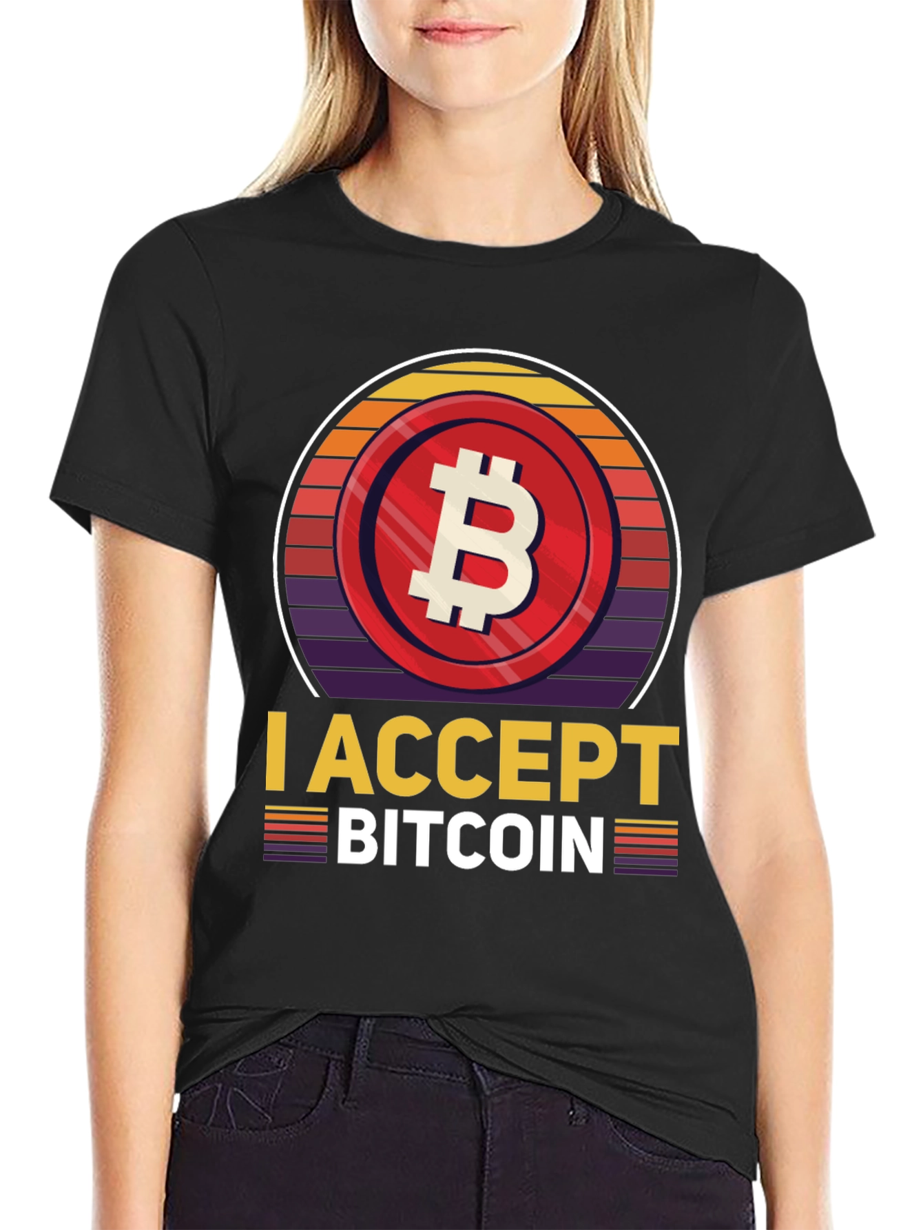 Black I Accept Bitcoin Retro T-Shirt view 2
