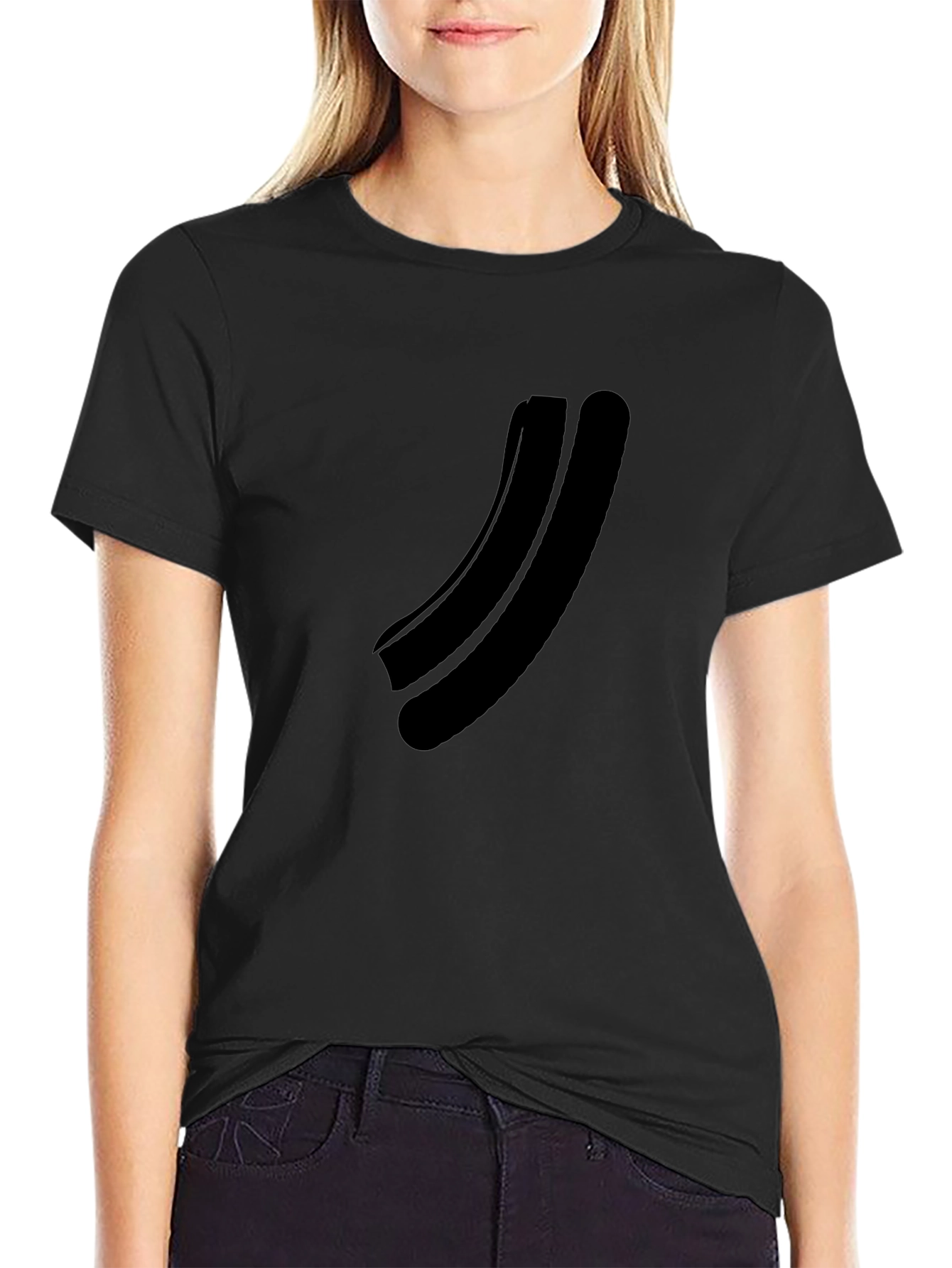 Black Minimalist Black Curved Graphic T-Shirt view 2