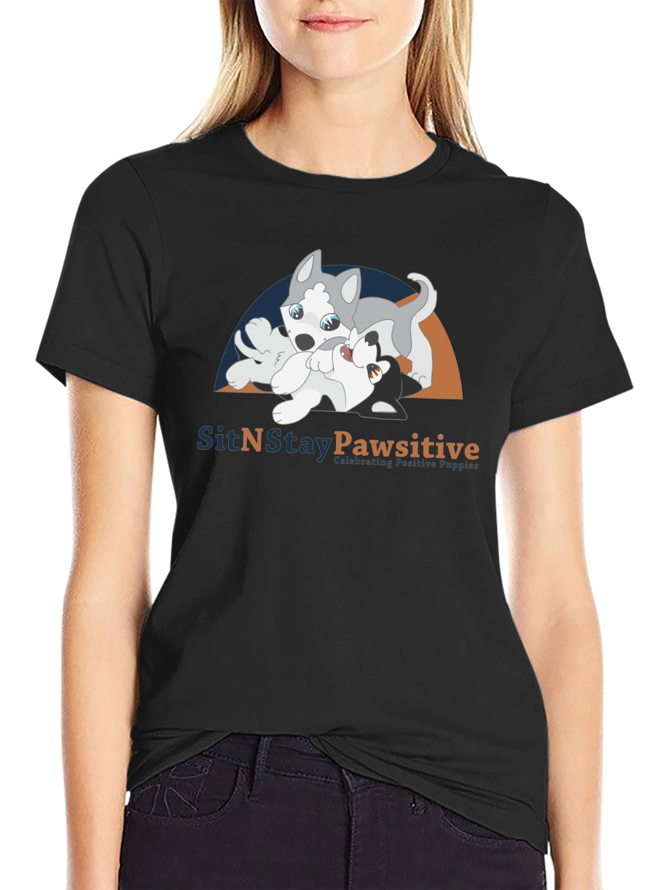 Black SitNStay Pawsitive Black Cotton T-Shirt view 2