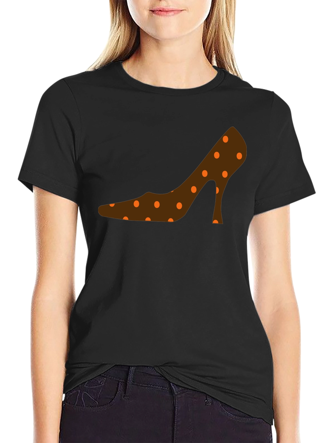 Black Polka Dot Shoe Graphic T-Shirt view 2