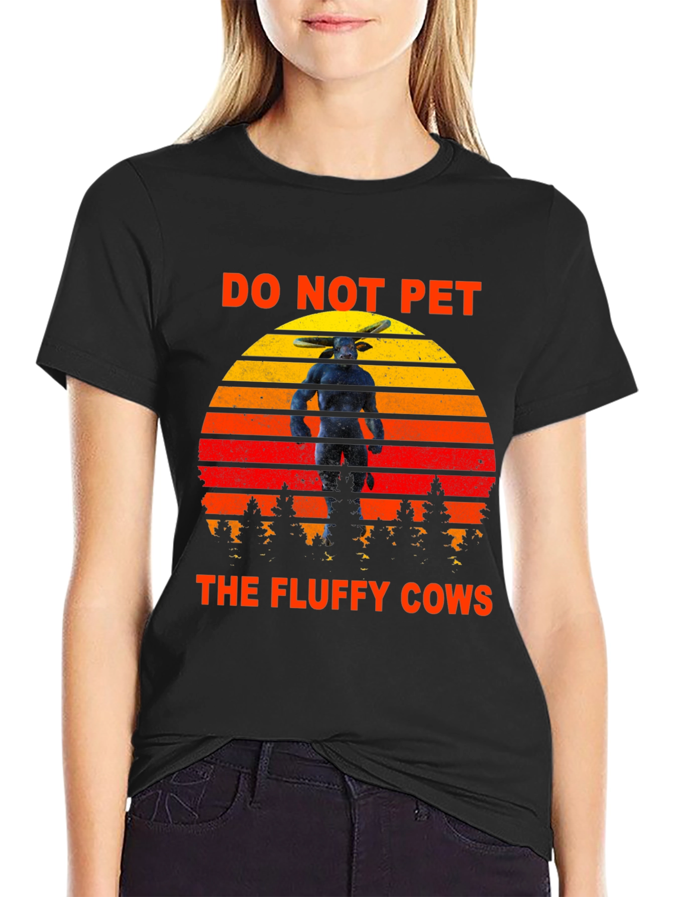 Black Do Not Pet the Fluffy Cows Graphic Tee view 2