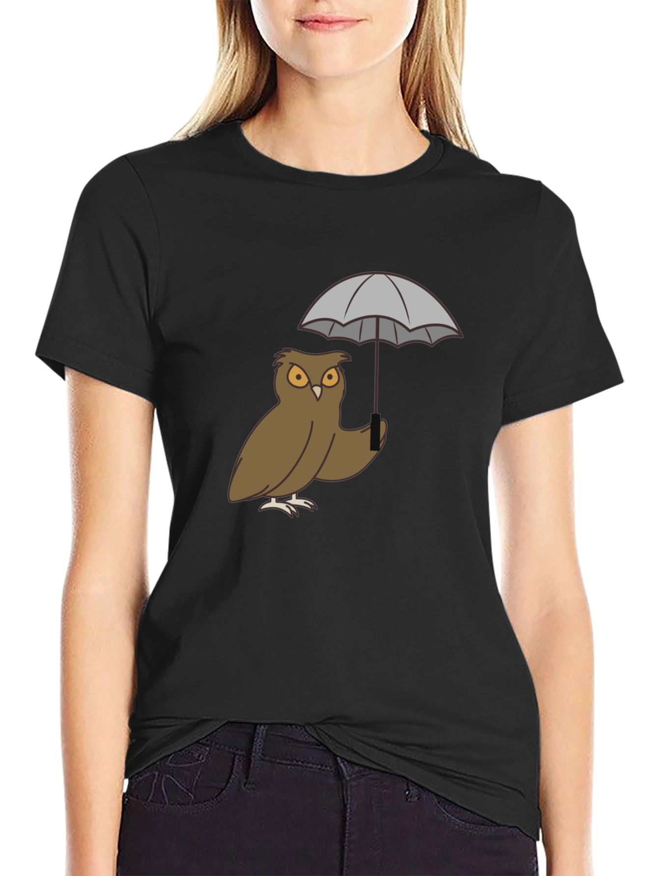 Black Owl Umbrella Graphic T-Shirt view 2