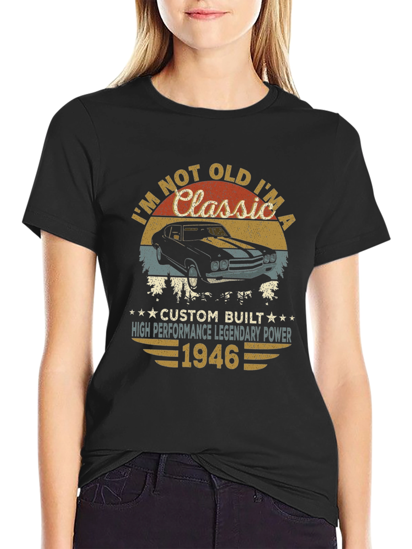 Black Classic Car 1946 Birthday T-Shirt view 2