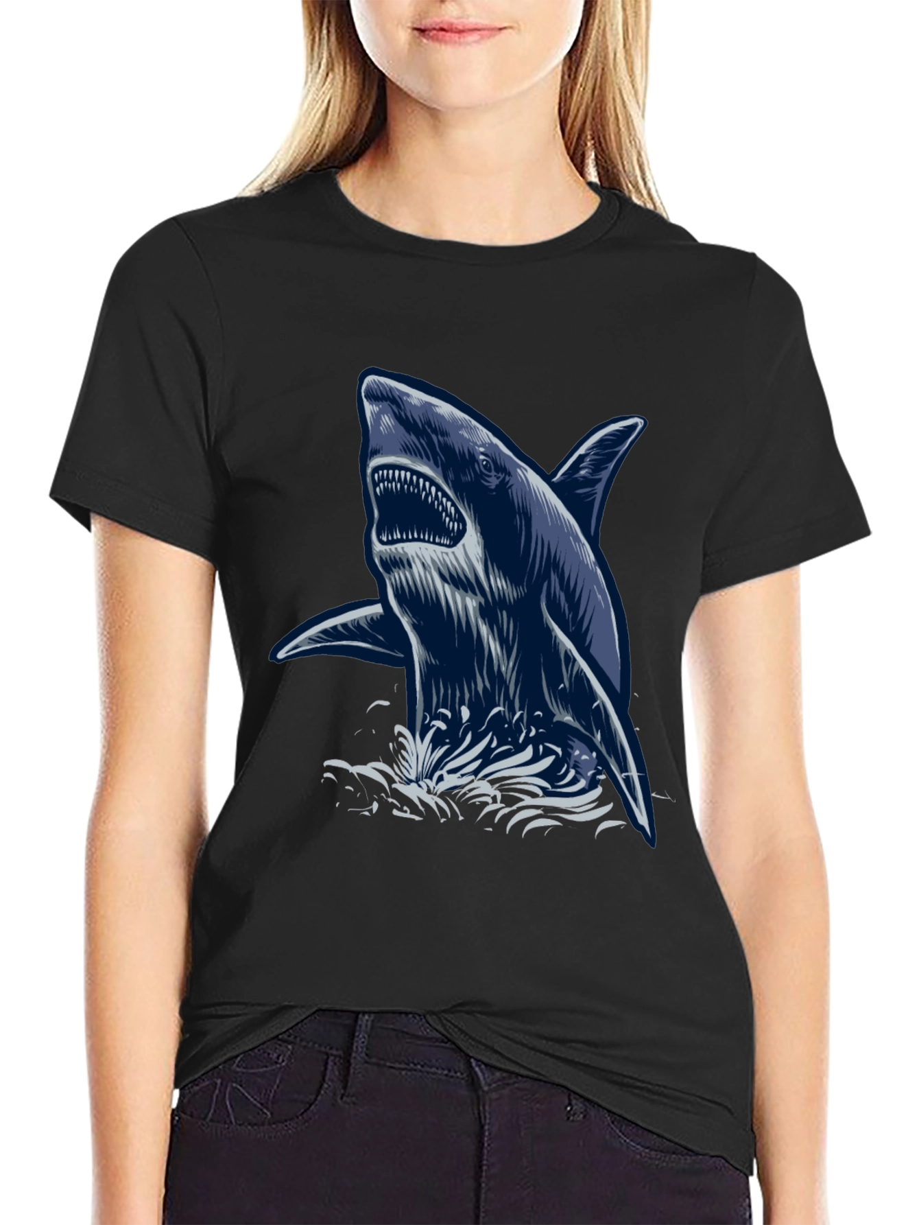 Black Shark Graphic Print T-Shirt view 2