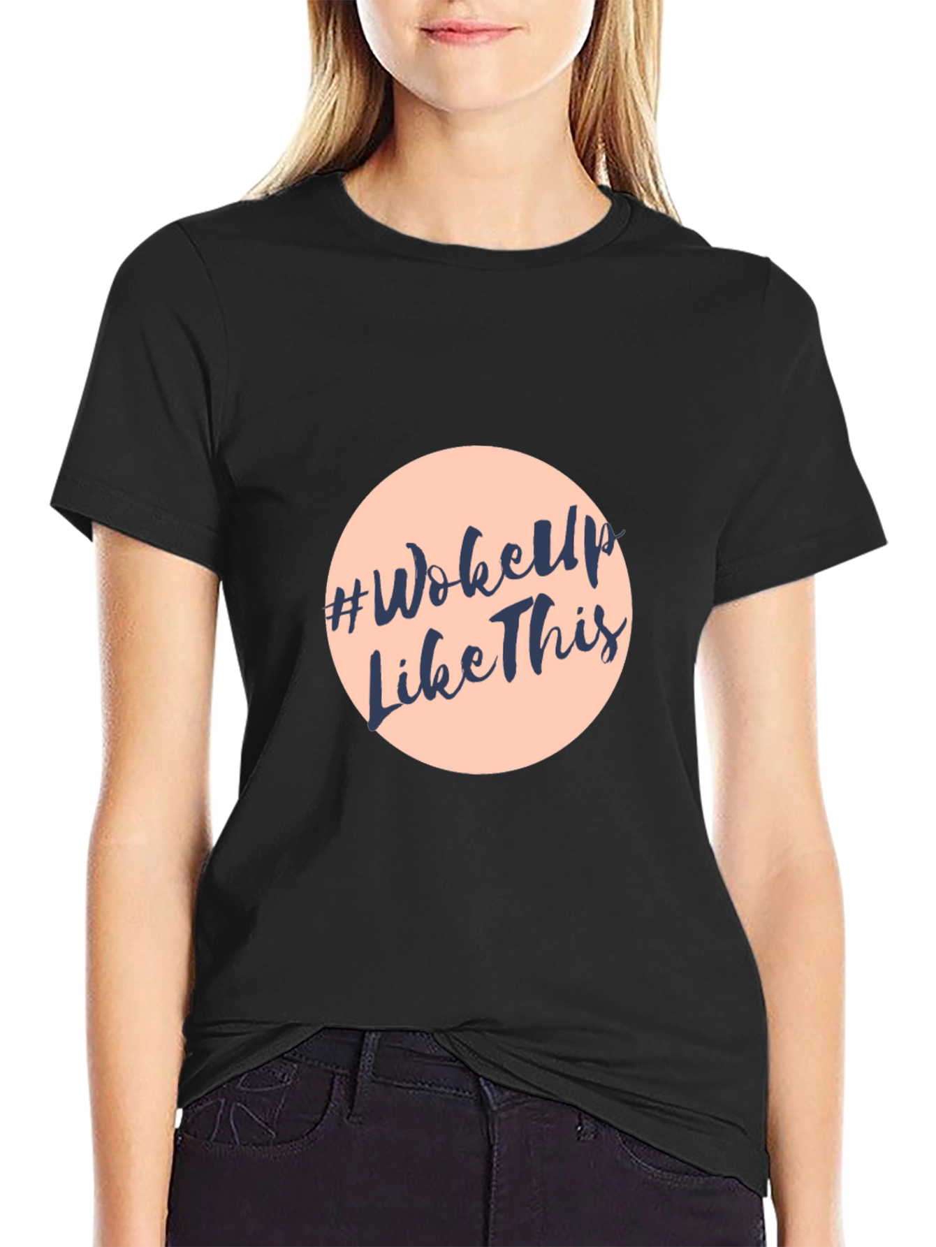 Black #WokeUpLikeThis Graphic Tee - Stylish Black Cotton T-Shirt view 2