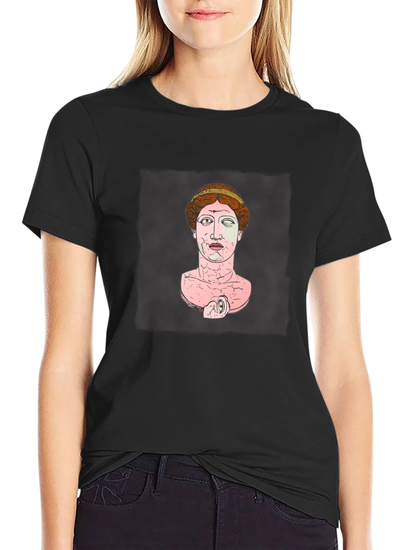 Black Black T-Shirt with Ancient Bust Graphic view 2