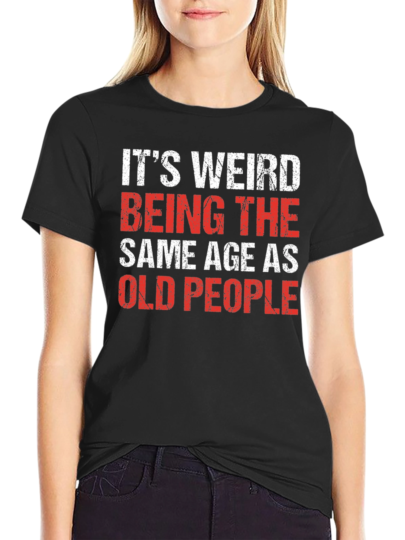 Black Funny 'Old People' Black Cotton Blend T-Shirt view 2