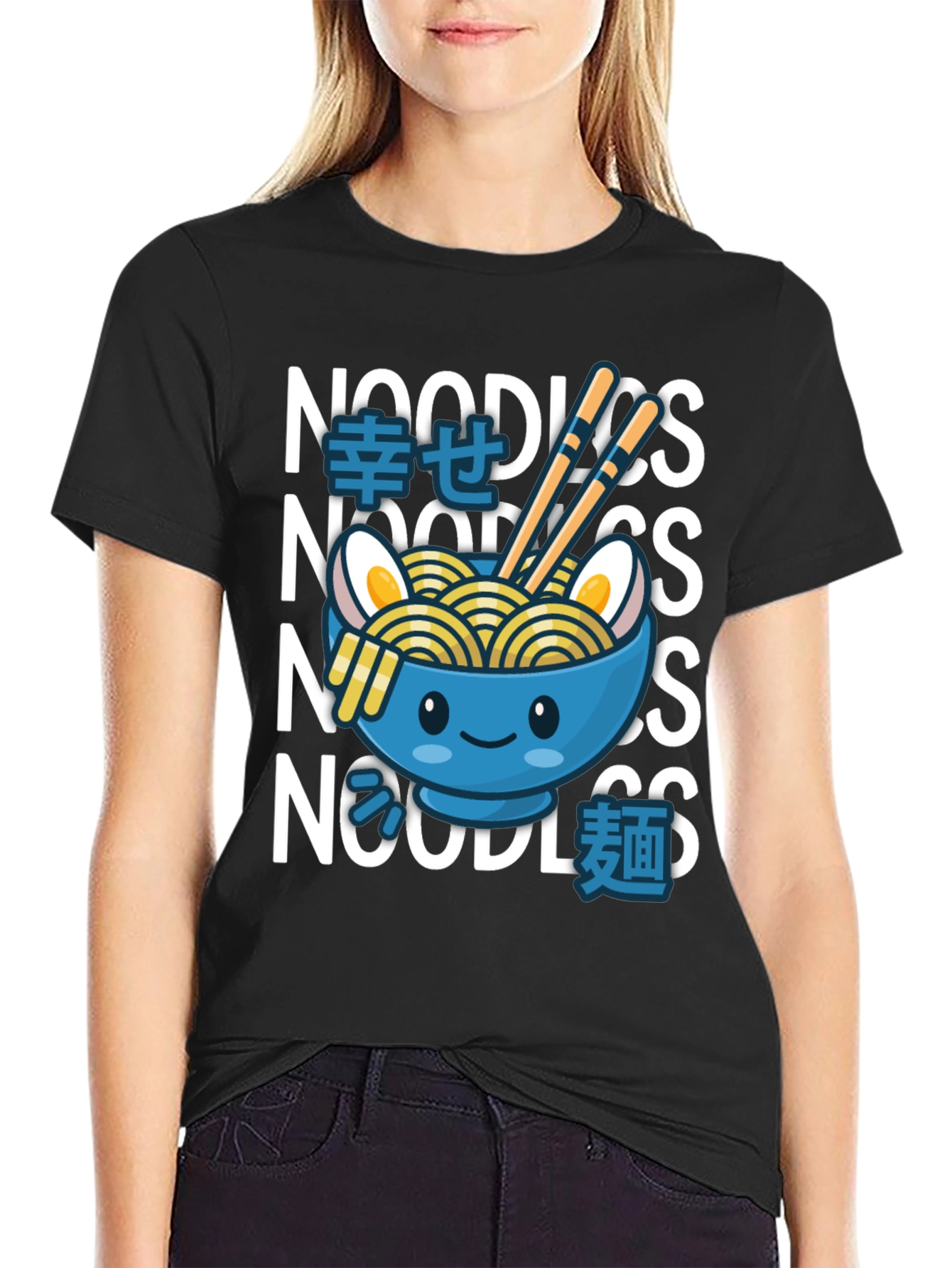 Black Kawaii Ramen Bowl T-Shirt - Noodle Lover Tee view 2