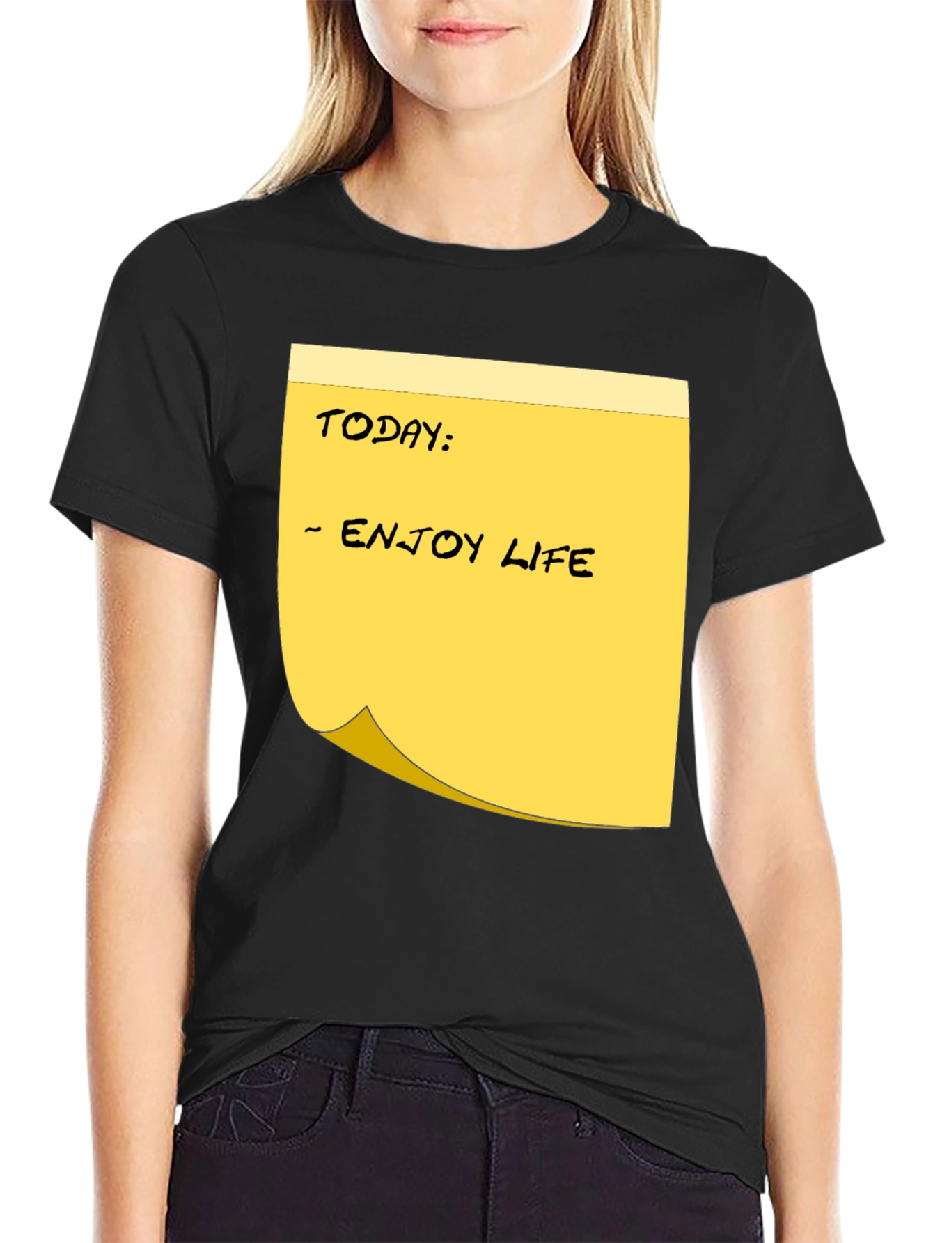 Black Enjoy Life Sticky Note Graphic Tee - Black view 2