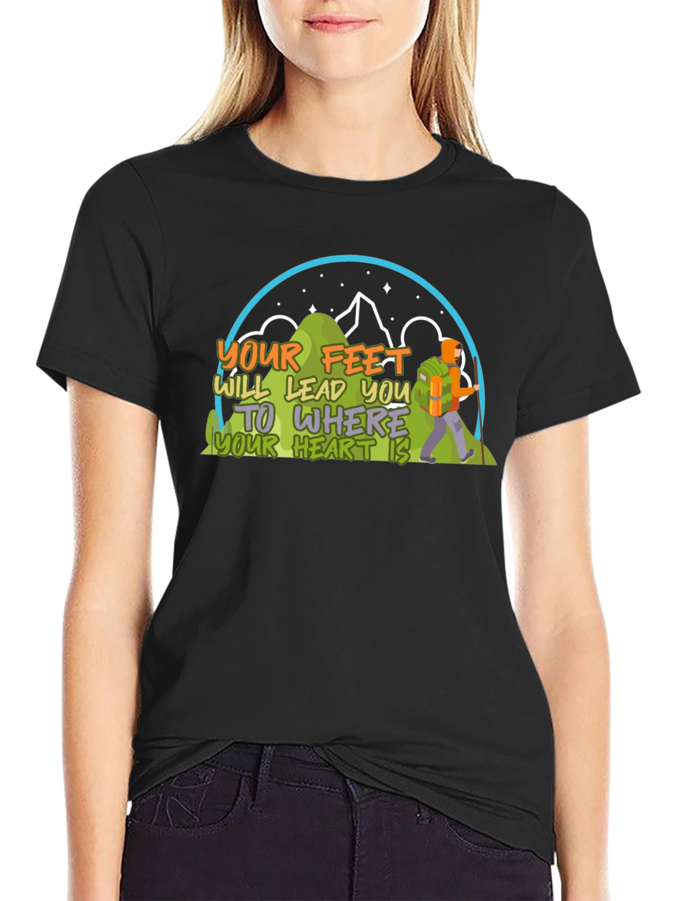 Black Hiking T-Shirt: Your Feet Will Lead You view 2