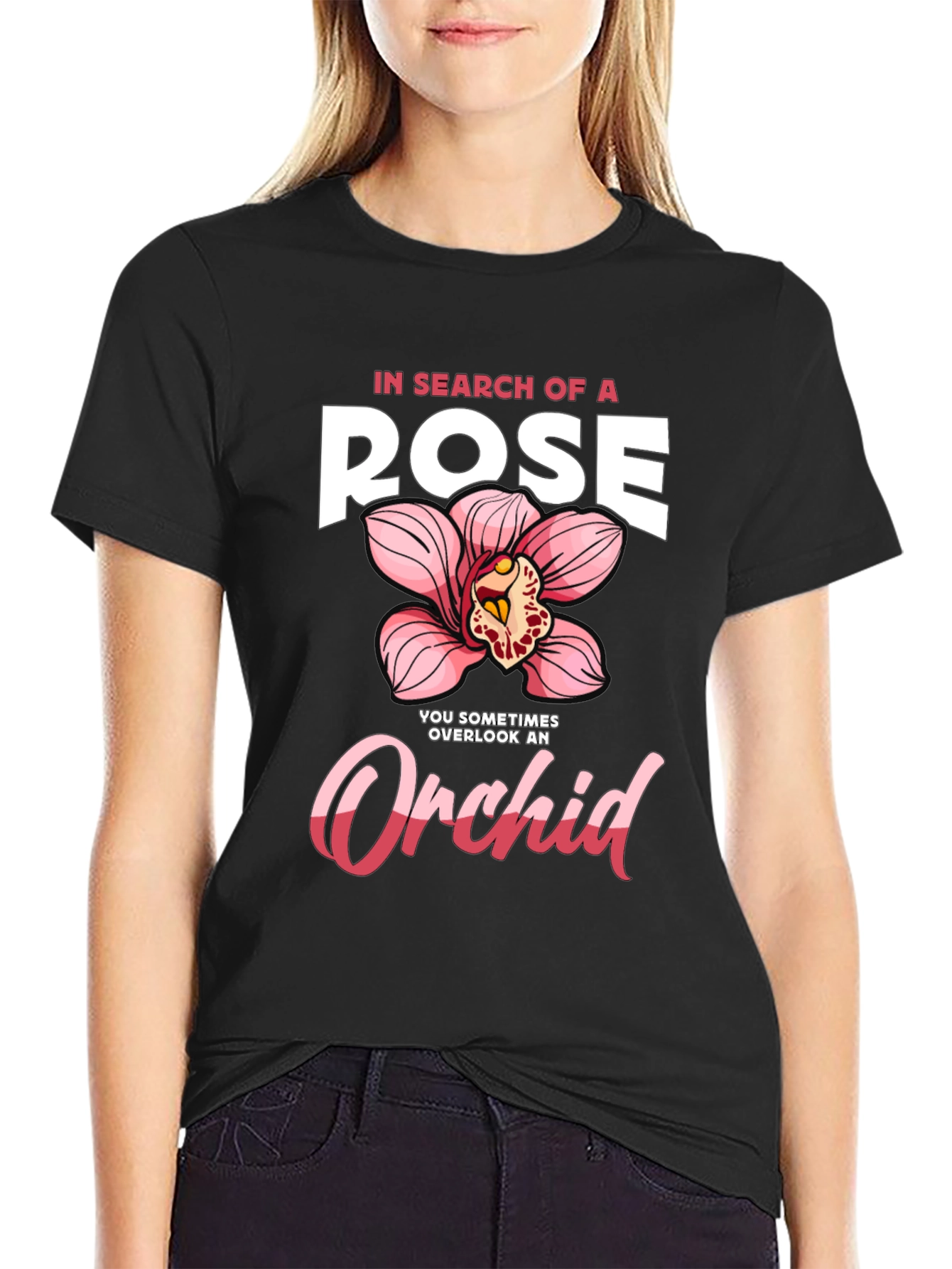 Black In Search of a Rose Orchid Graphic T-Shirt view 2