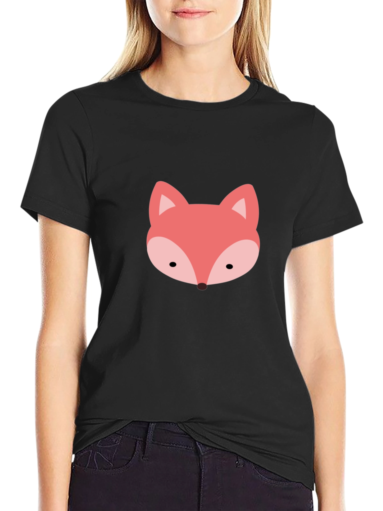 Black Cute Fox Graphic Tee - Soft Black T-Shirt view 2
