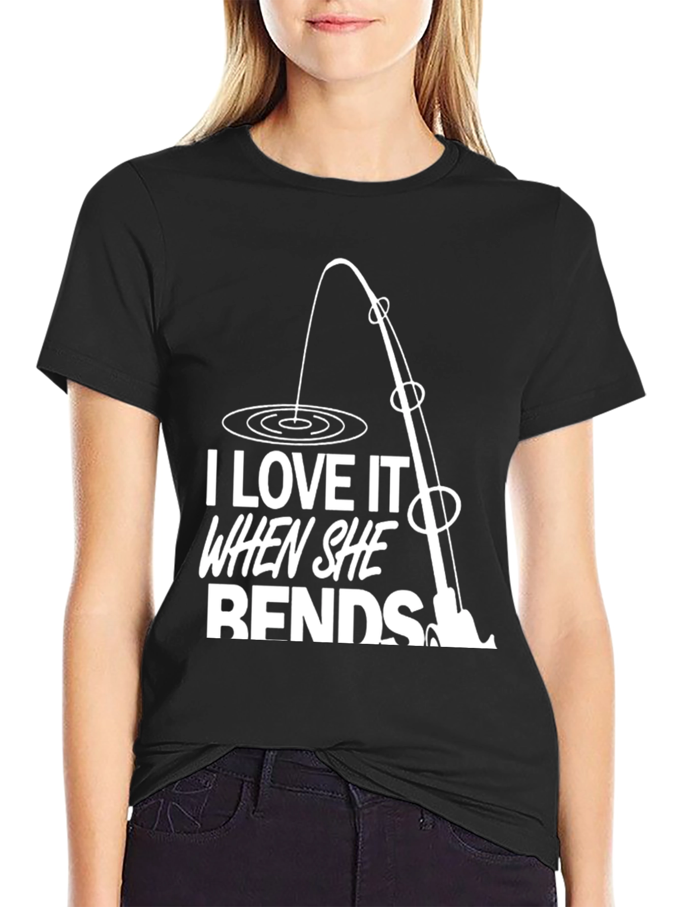 Black I Love It When She Bends Funny Fishing T-Shirt view 2