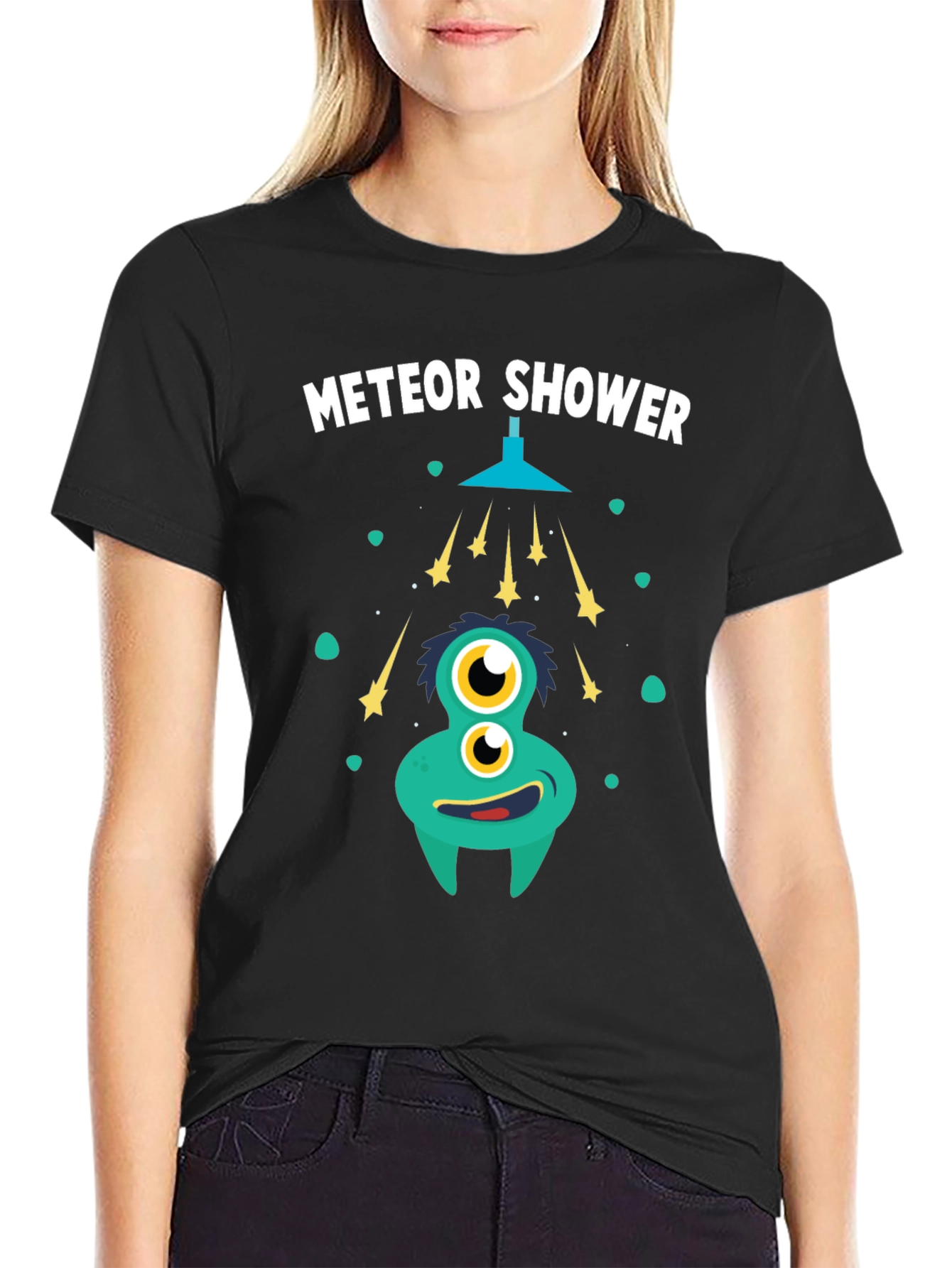 Black Meteor Shower T-Shirt - Funky Alien Graphic Tee view 2