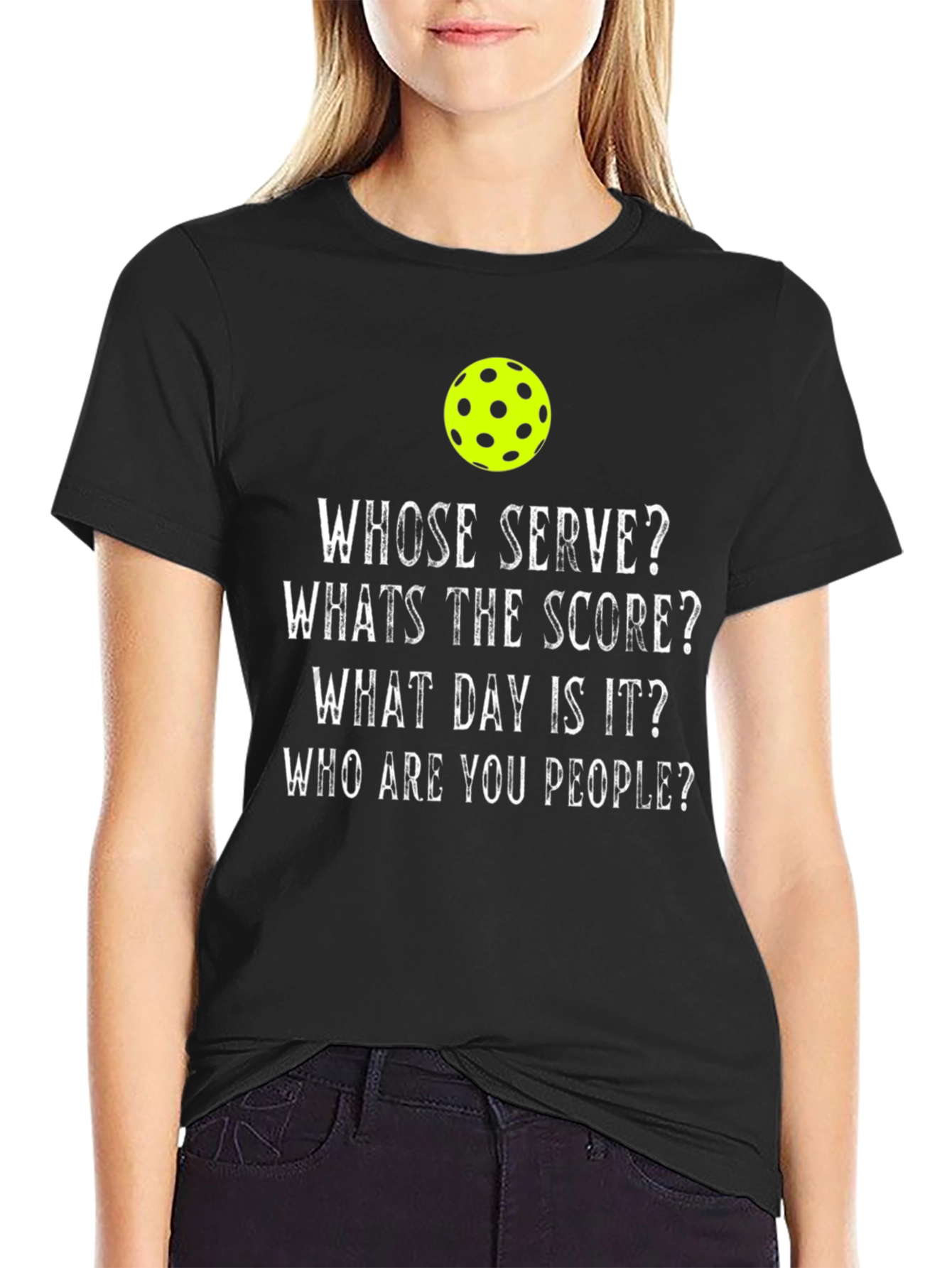 Black Pickleball Humor T-Shirt - Whose Serve? view 2