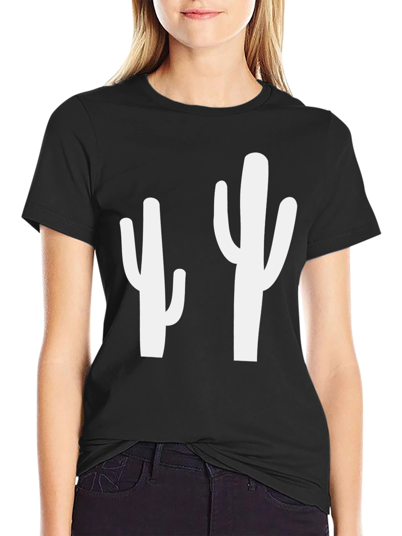 Black Cactus Graphic Tee - Black Cotton T-Shirt view 2