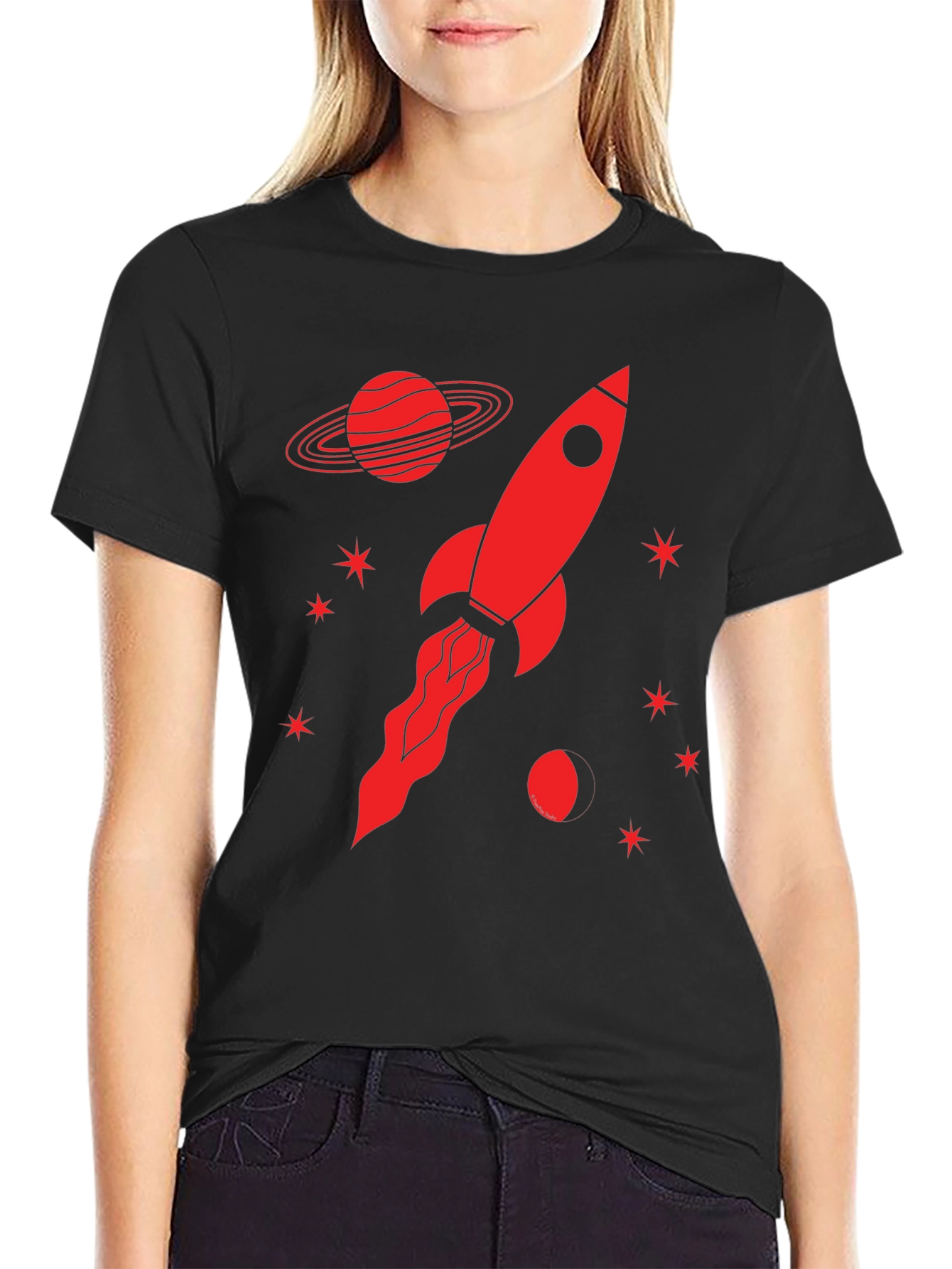 Black Rocket Planet Graphic T-Shirt - Black view 2