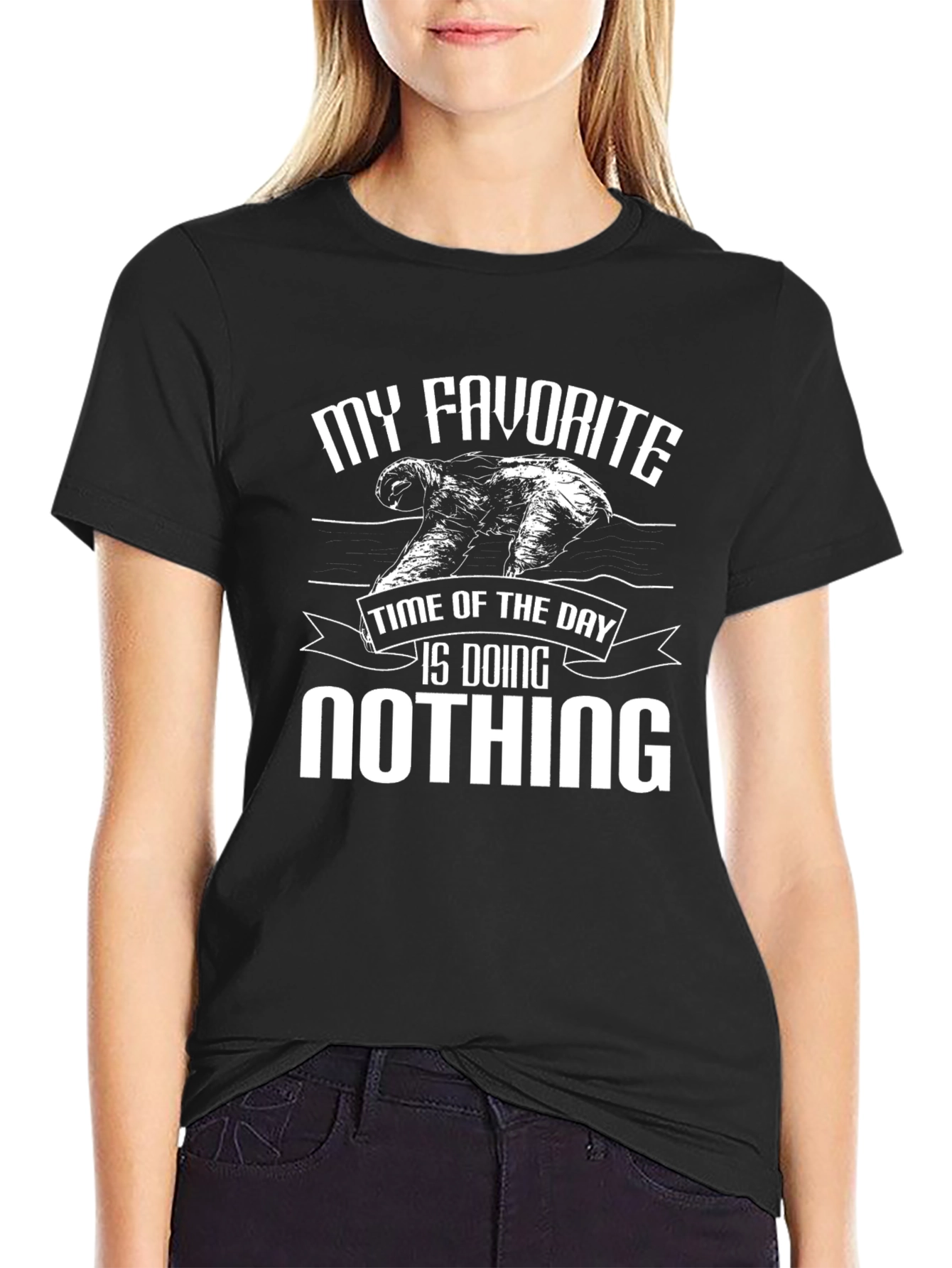 Black My Favorite Time of Day Graphic Tee - Lazy Sloth Shirt view 2
