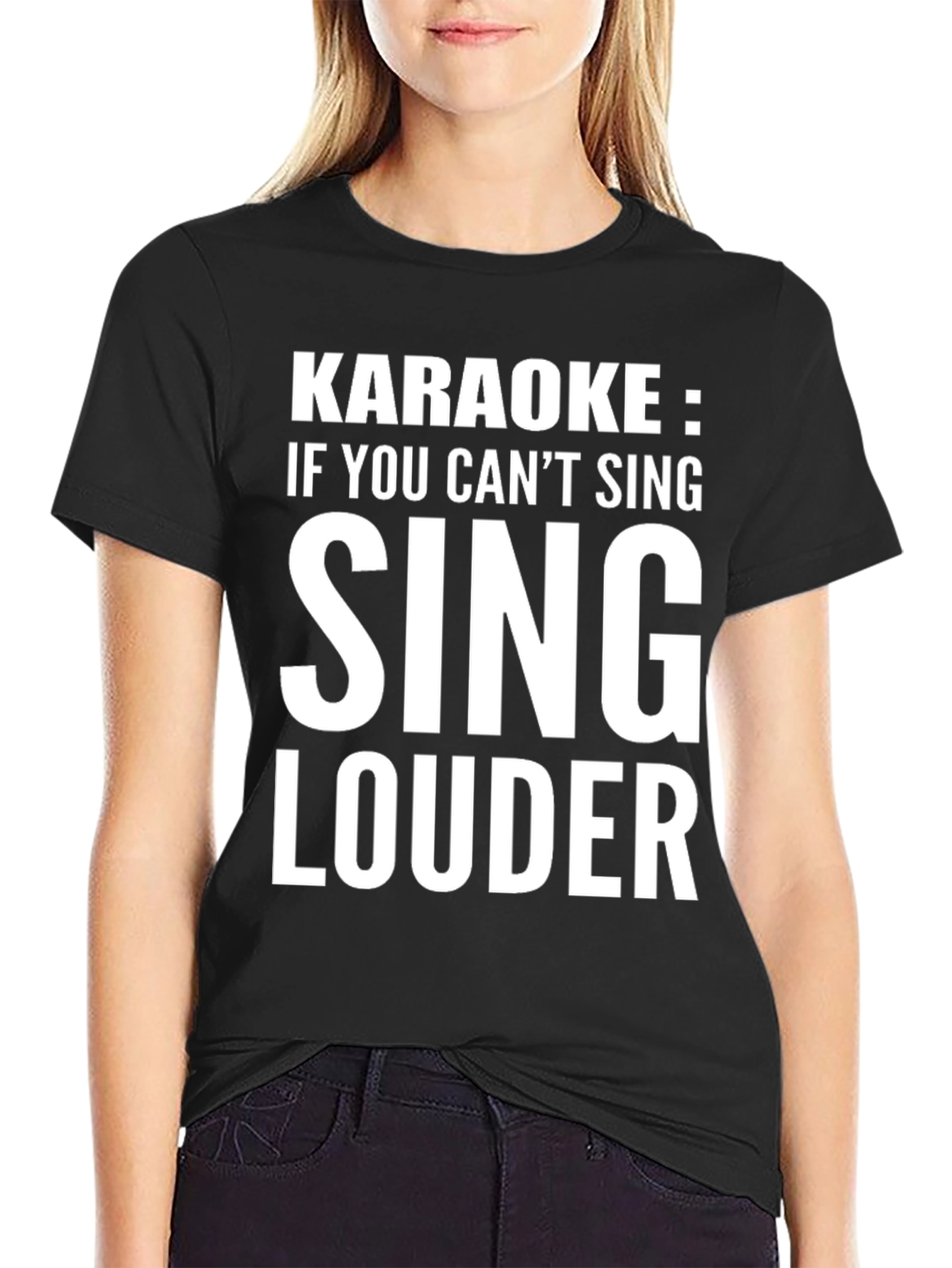 Black Karaoke Sing Louder Graphic Tee Shirt view 2
