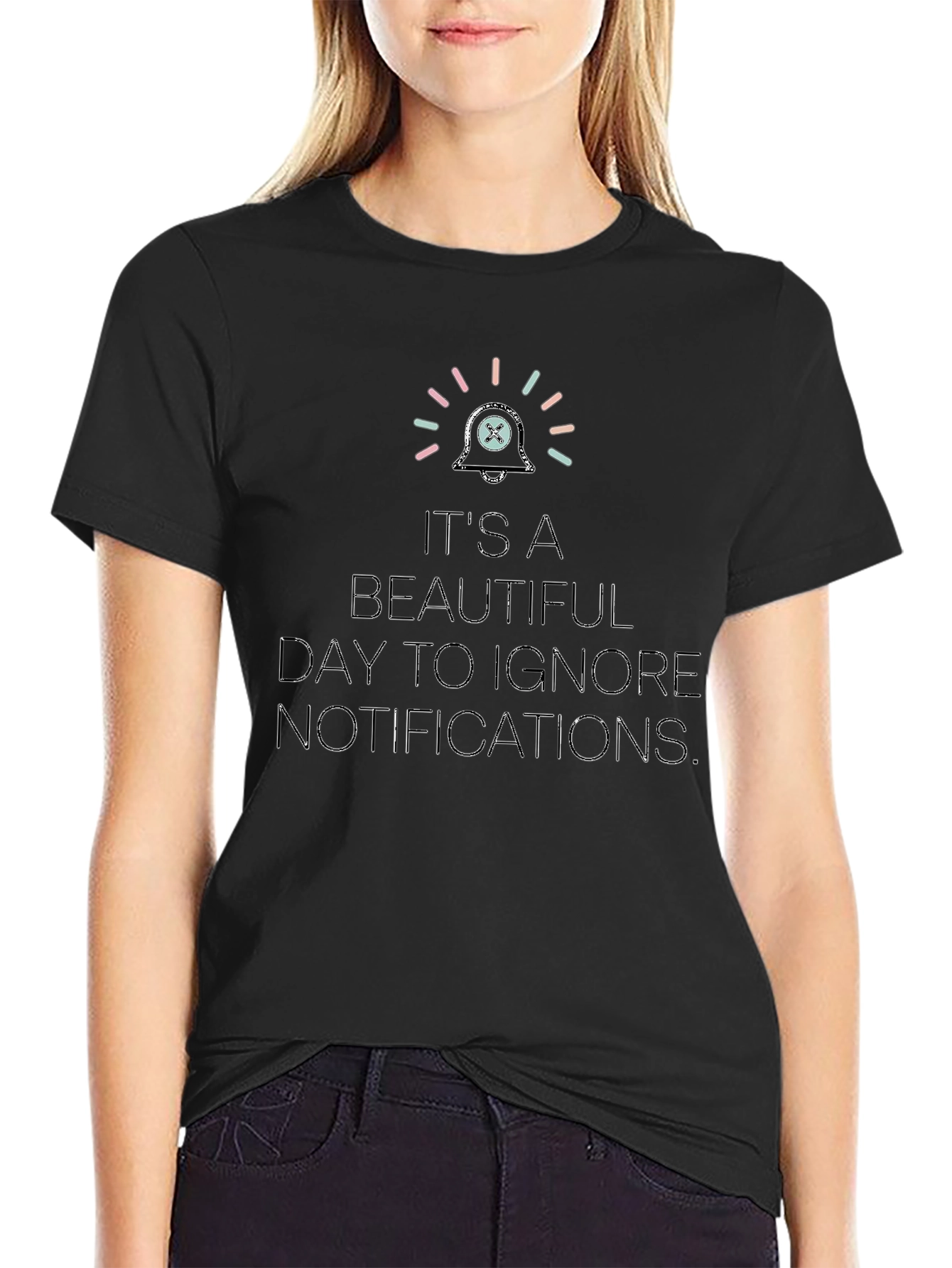 Black Ignore Notifications T-Shirt - Funny Slogan Tee view 2