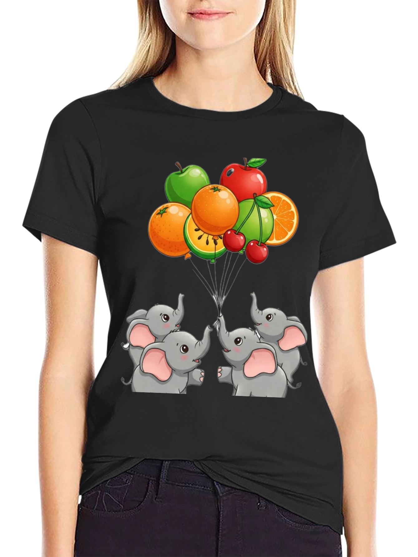 Black Elephant & Fruit Graphic Tee view 2
